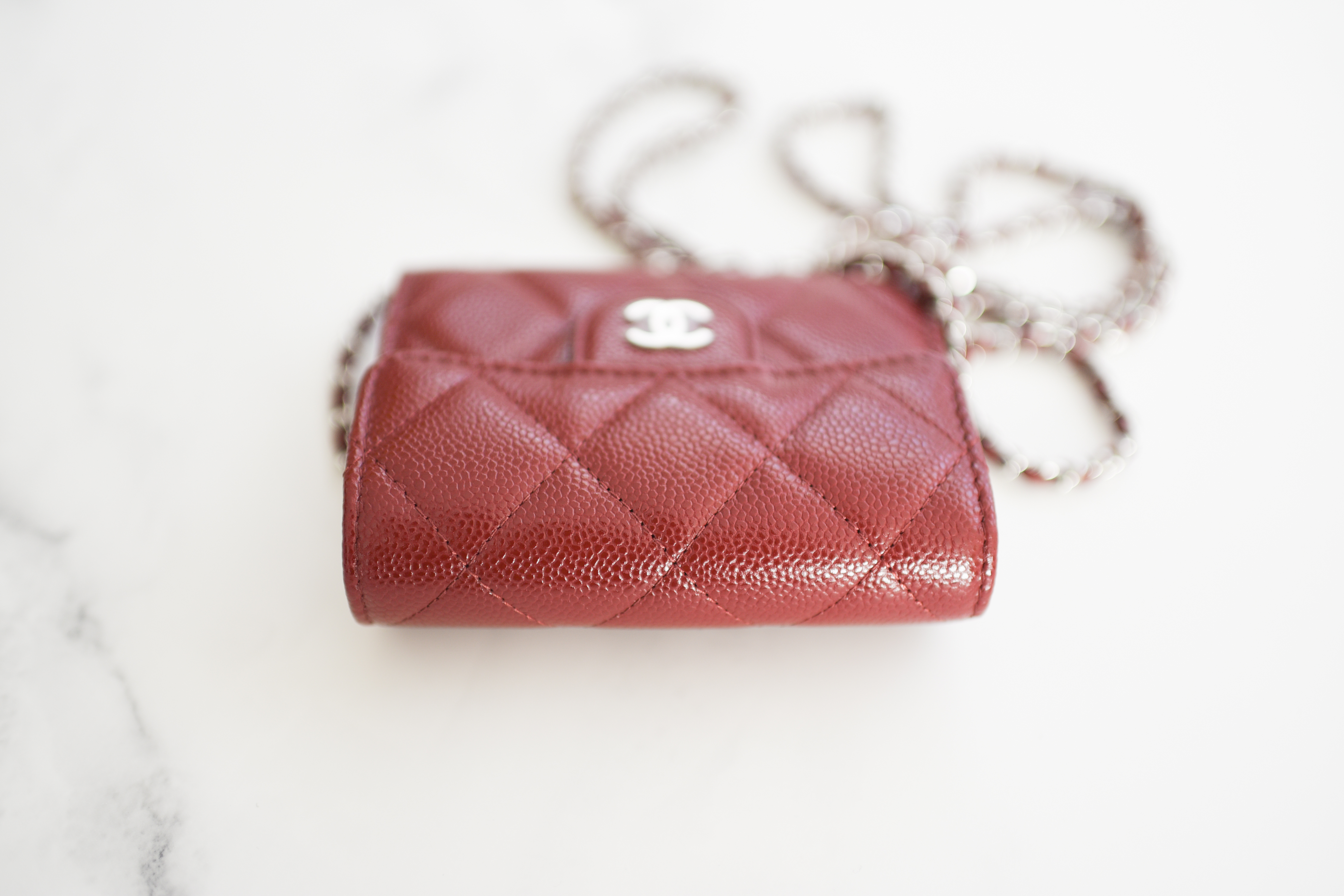 Chanel SLG Card Holder With Chain, Burgundy Caviar Leather, Gold Hardware,  New in Box