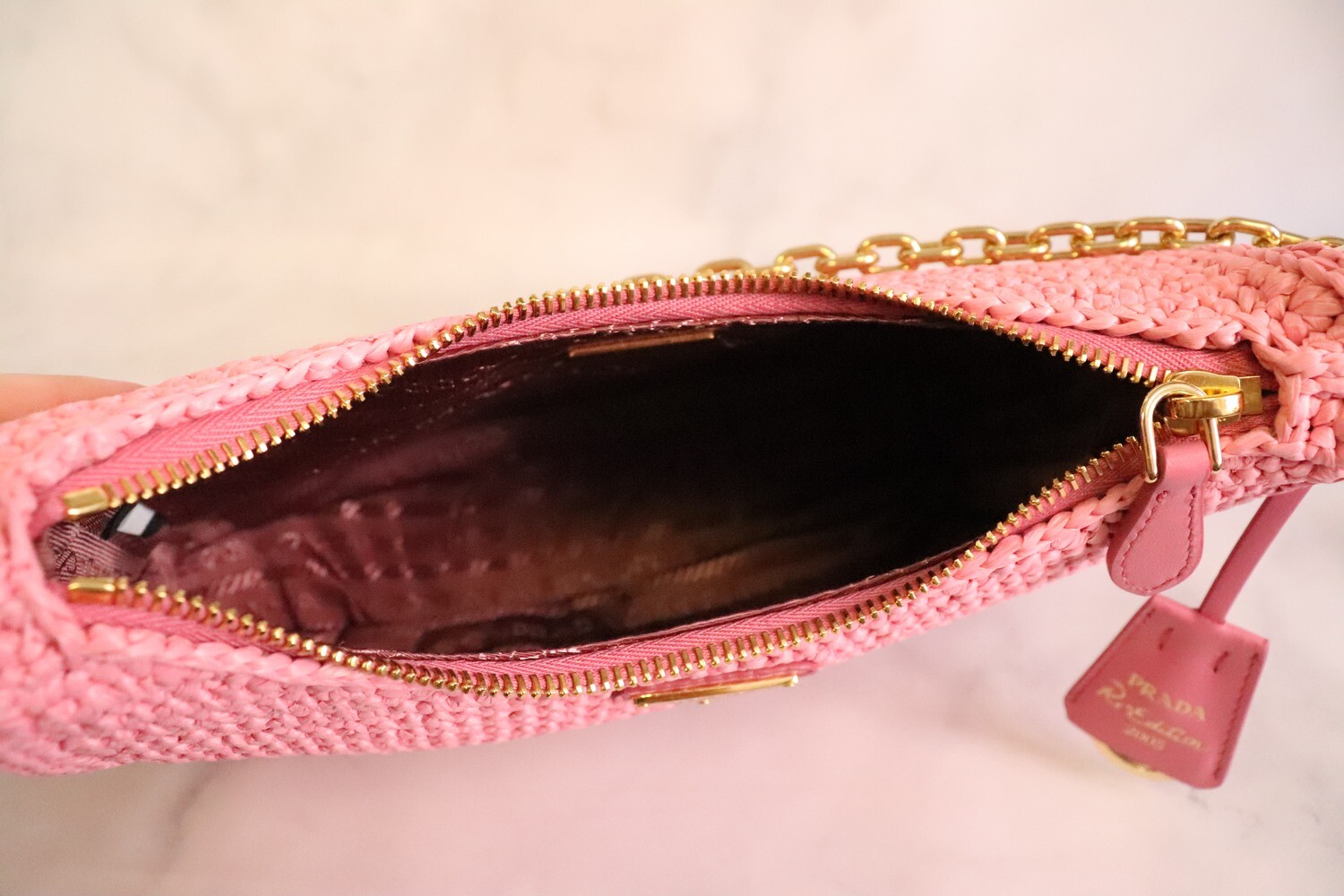 Prada Re Edition Multi Pochette Pink Raffia New in Dustbag MA001