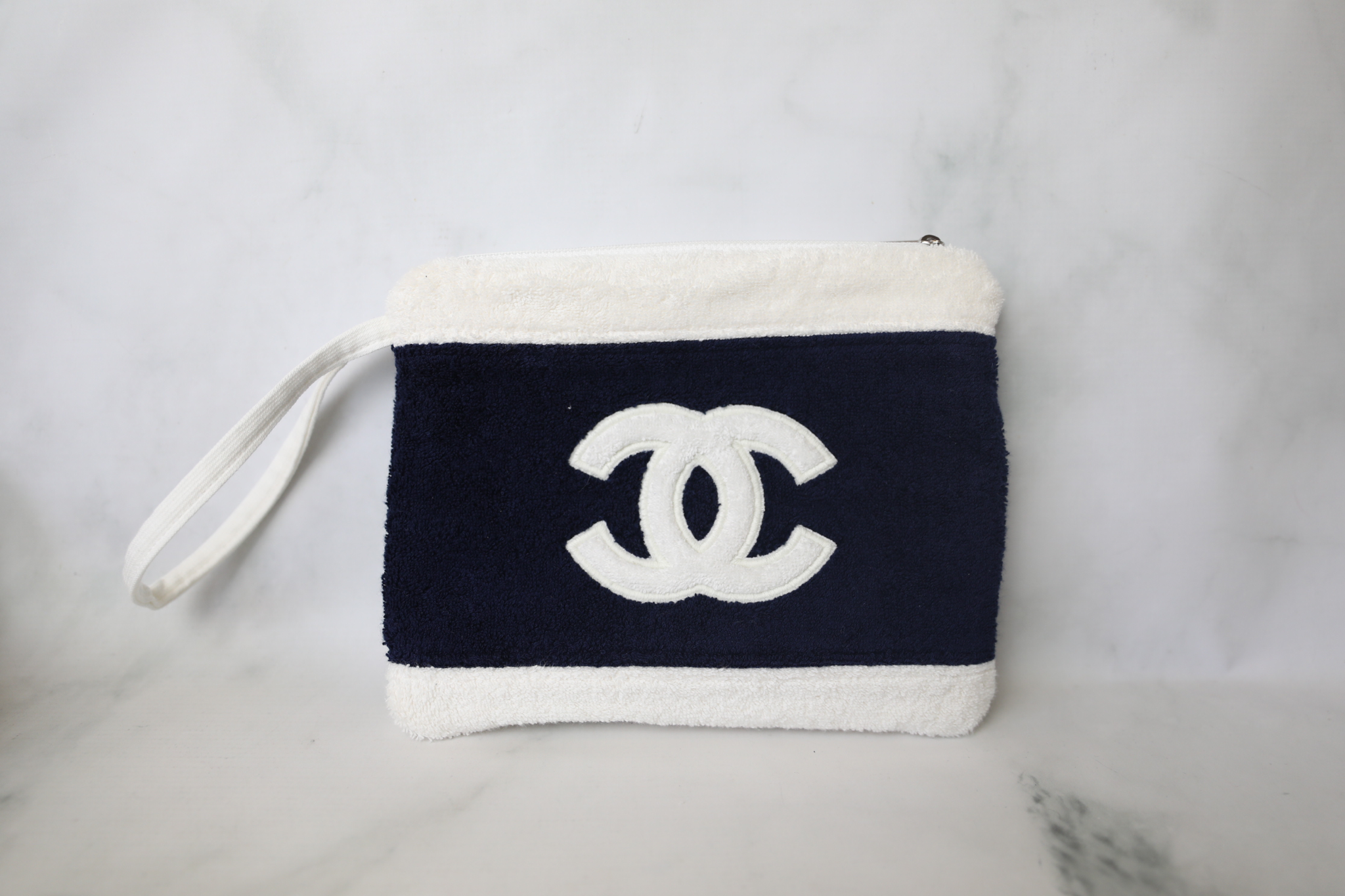 Chanel Terry Beach Tote With Towel, White and Navy Terry Fabric