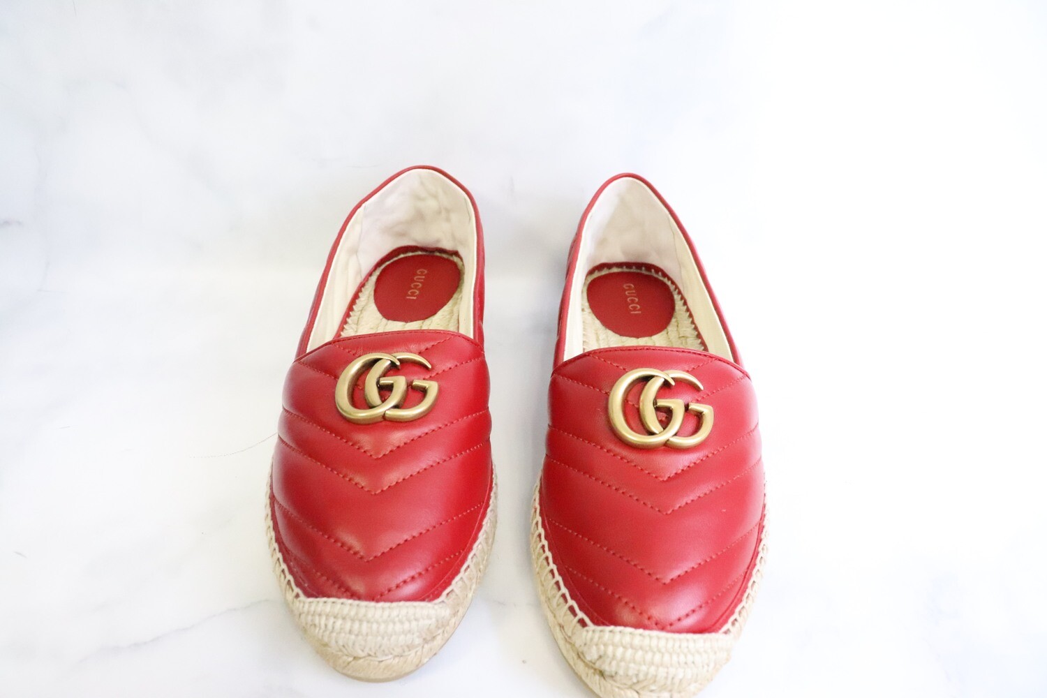 * BOSTON Gucci Marmont Espadrilles, Hibiscus Red, Size 39.5, New in Box