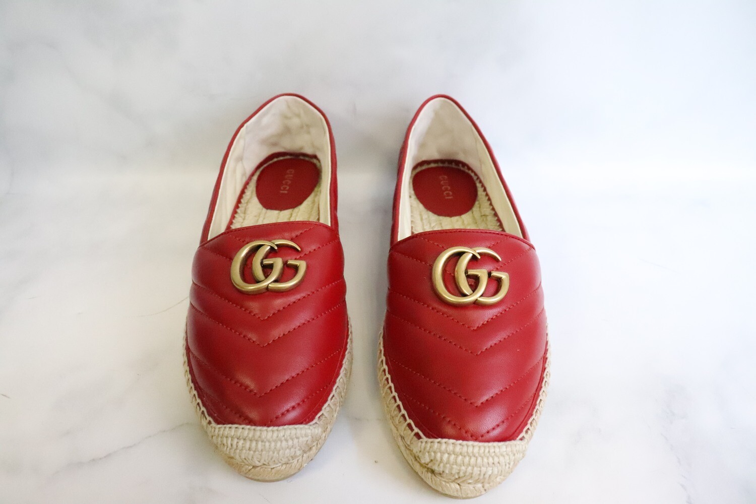 BOSTON Gucci Marmont Espadrilles, Hibiscus Red, Size 39.5, New in Box