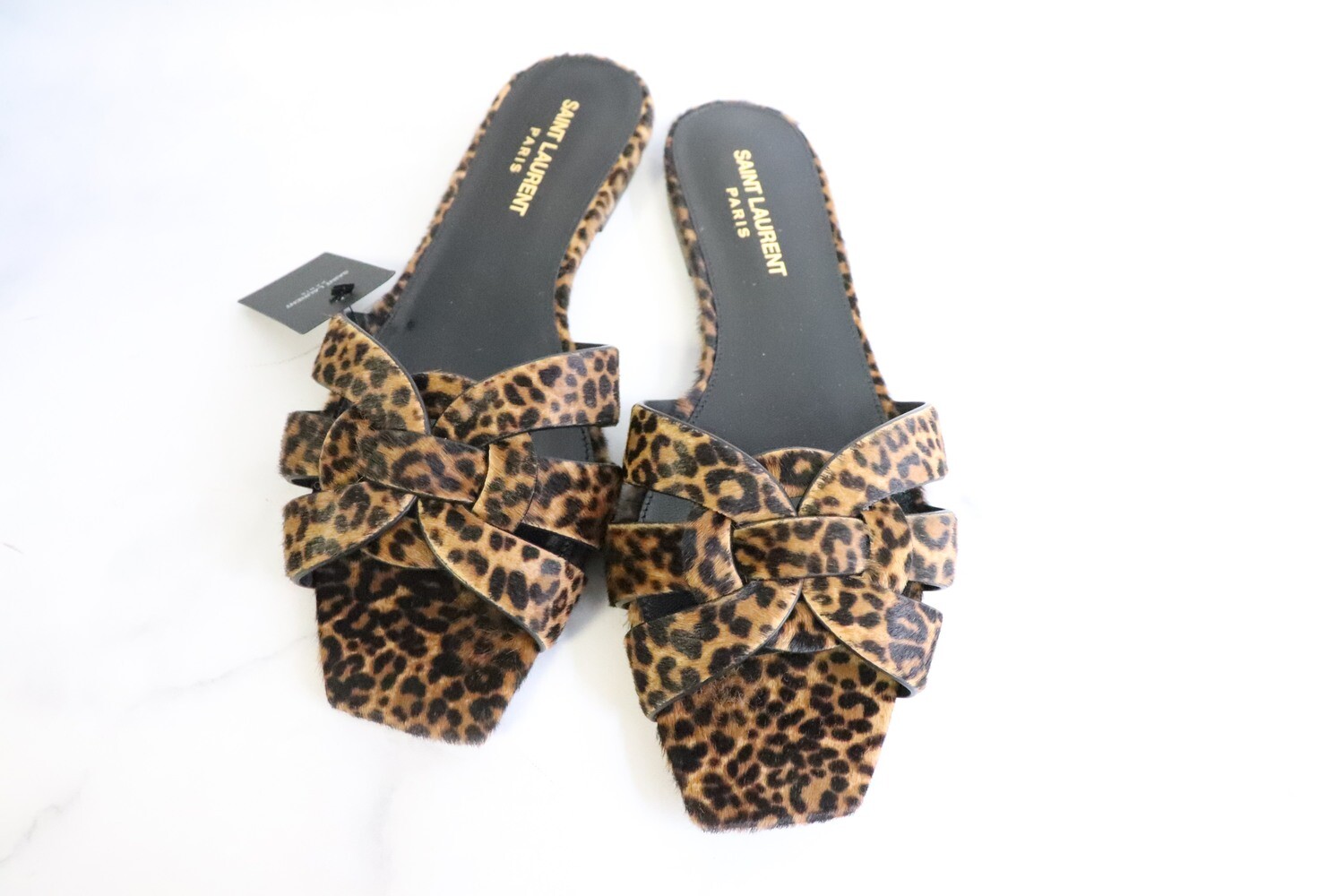 Saint Laurent Slides, Leopard Print, Size 37.5, New in Box MA001