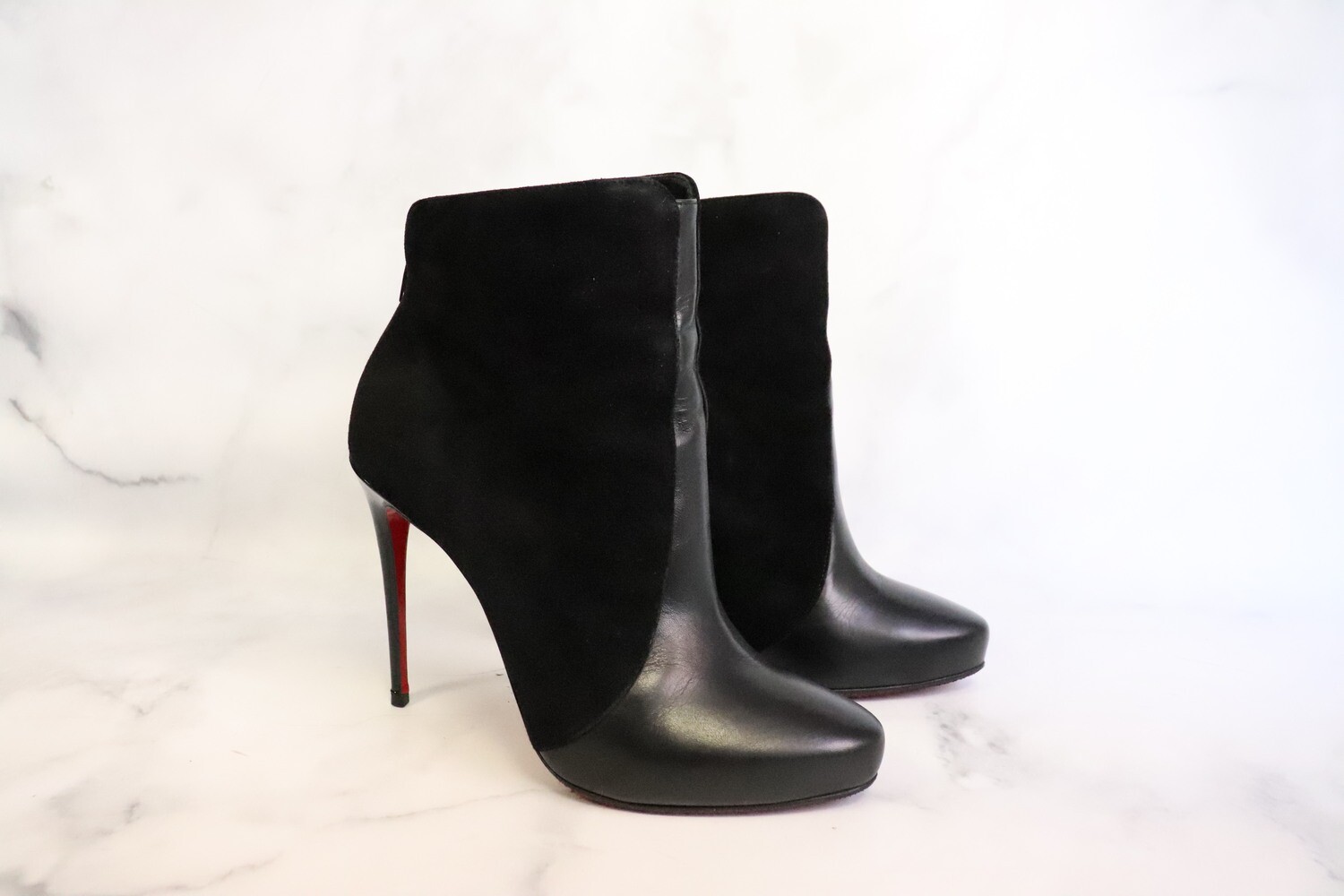 Christian Louboutin Boots Velvet Black Anke Boots, Size 36.5, Preowned in Box
