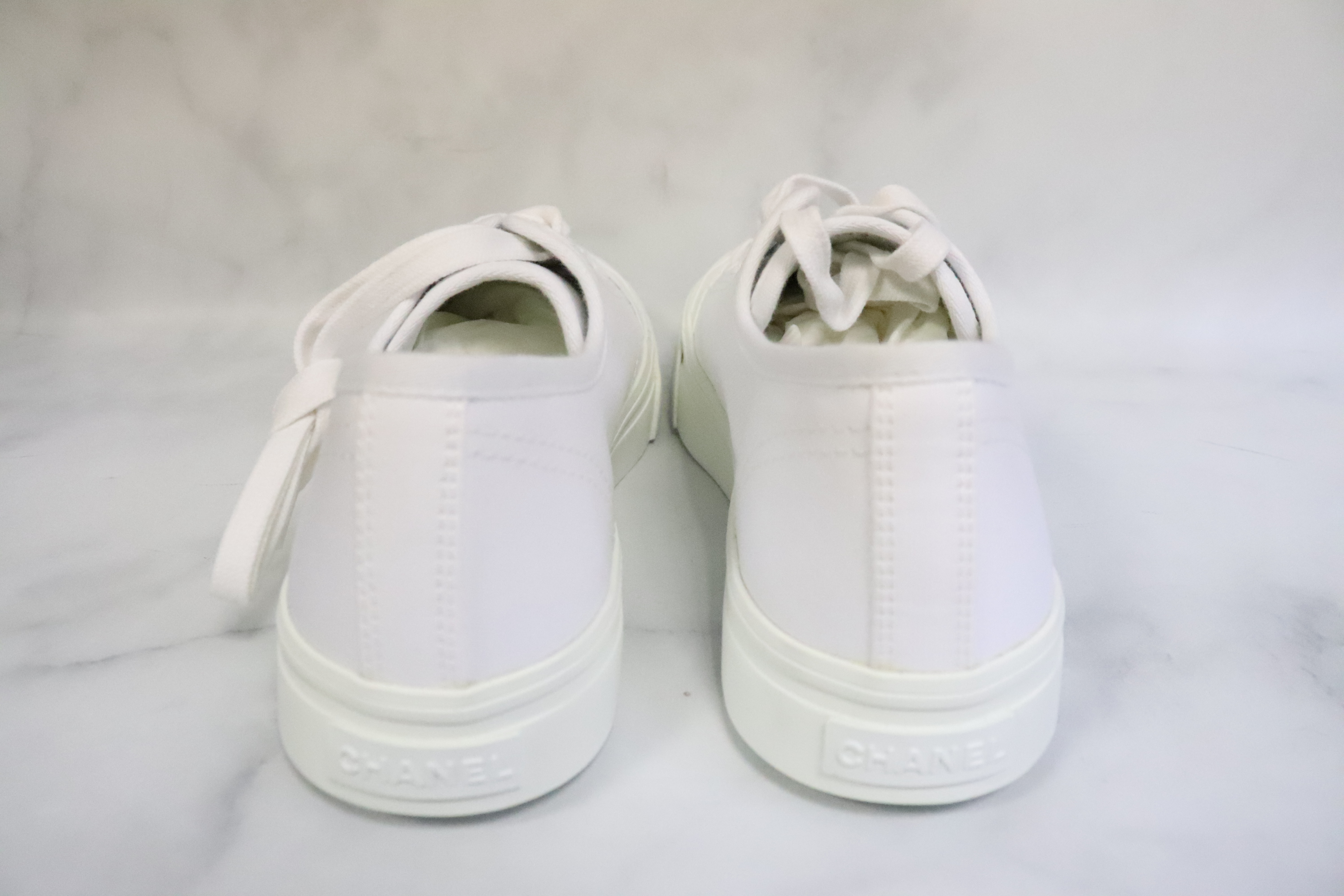 Chanel Shoes Sneakers, White and Black, Size 38.5, New in Box WA001