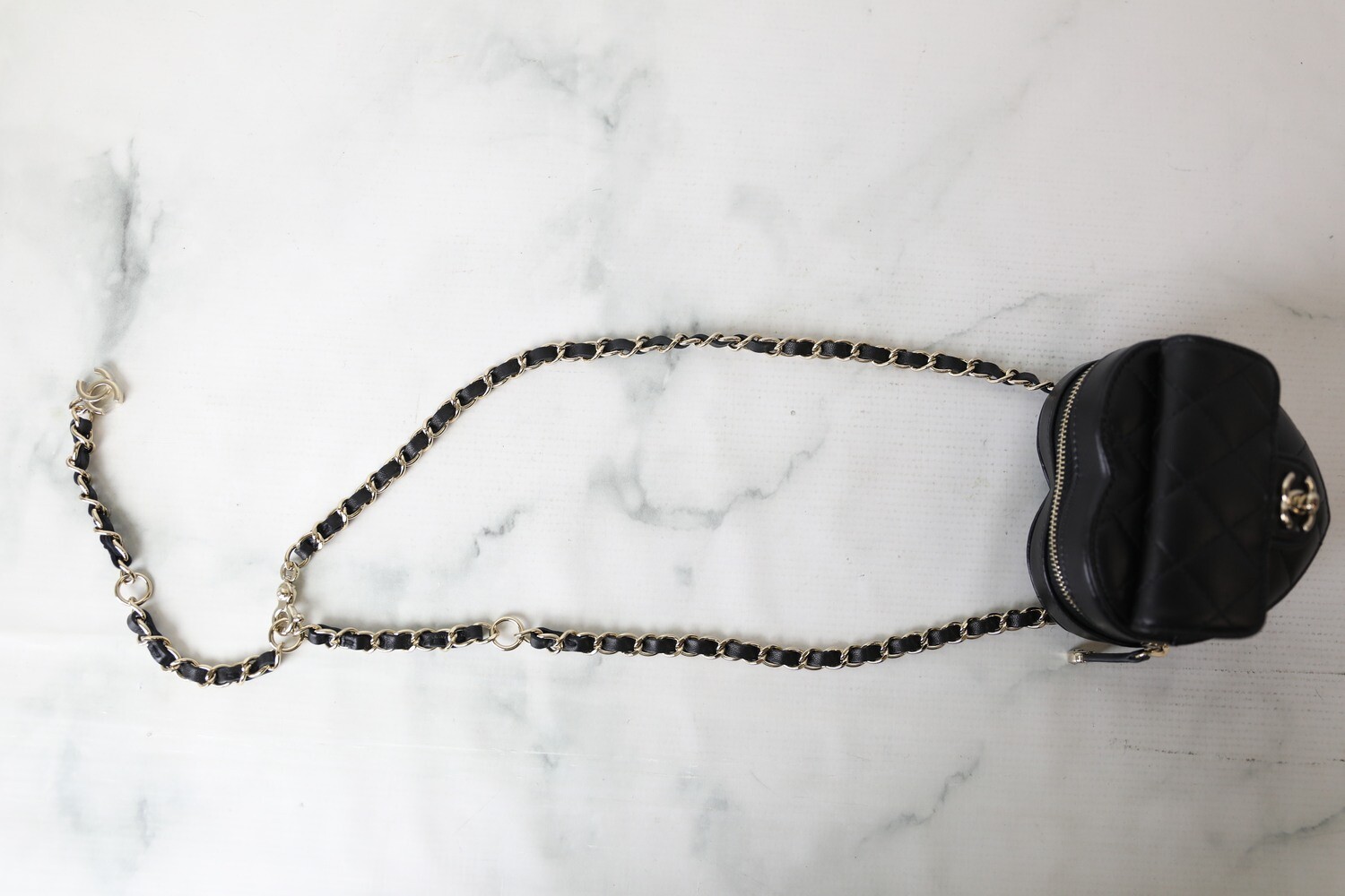 Chanel Heart Mini Belt Bag, Black Lambskin with Gold