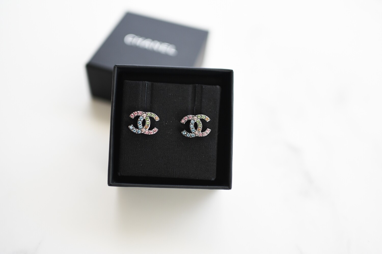 Chanel Earrings Multicolor Crystals CC Studs, Dark Silver Hardware, New in  Box GA001 - Julia Rose Boston