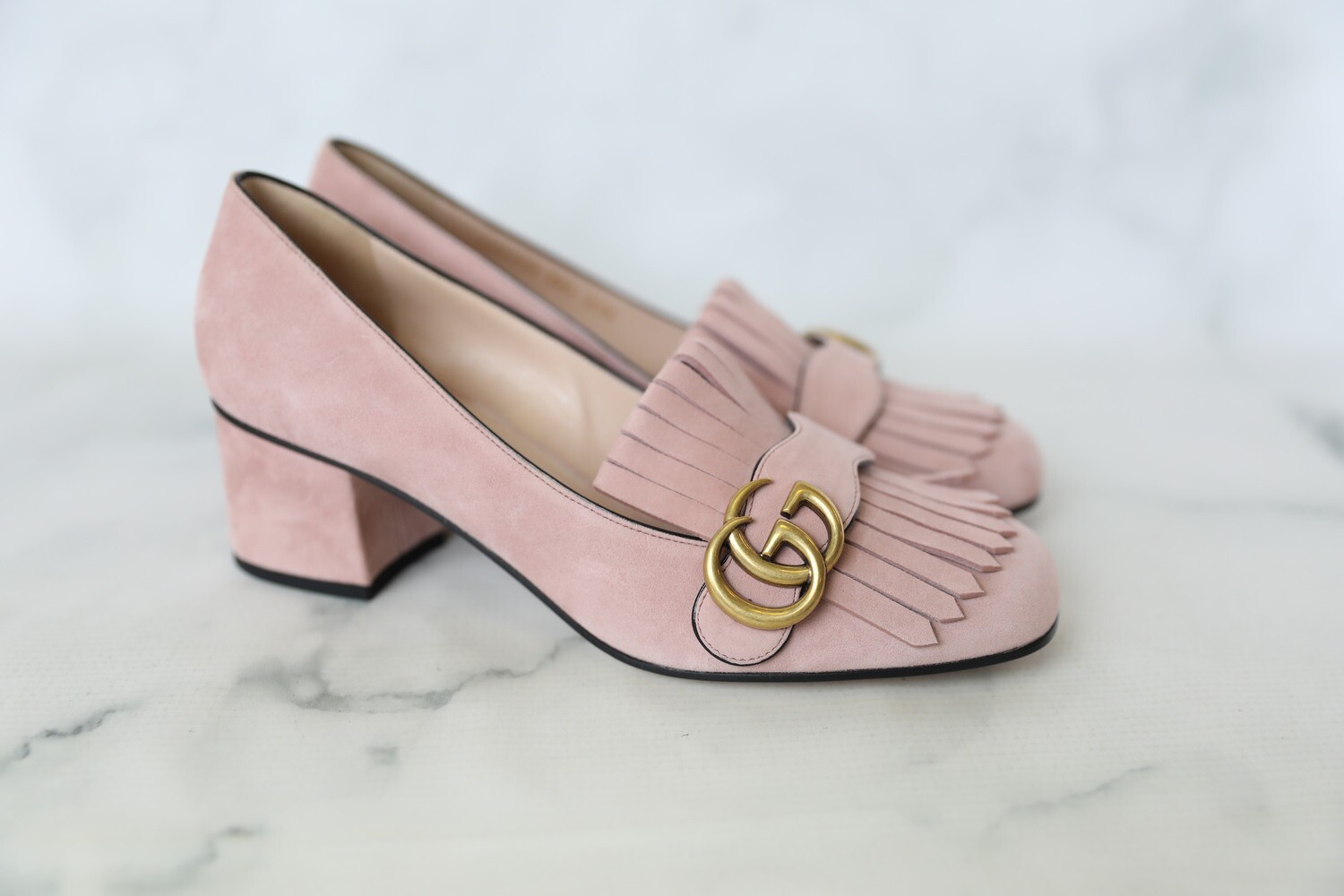 Gucci Shoes Marmont Loafer Pumps, Pink Suede, Size 38.5, New in Box WA001