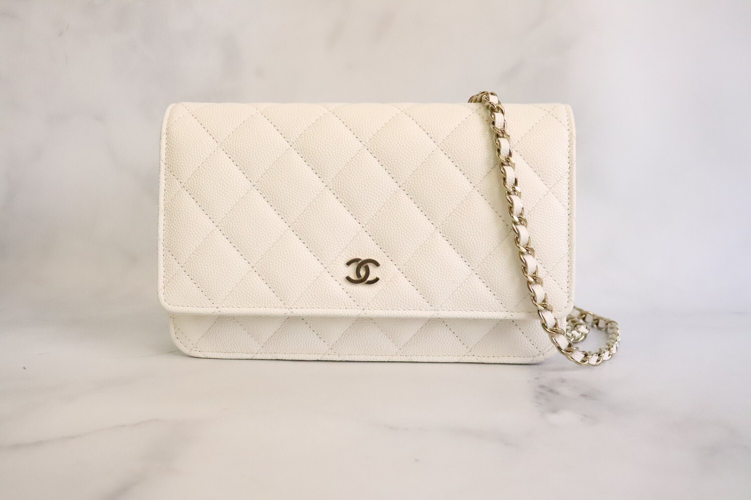 Chanel Wallet on Chain, White Caviar Leather, Gold Hardware, New
