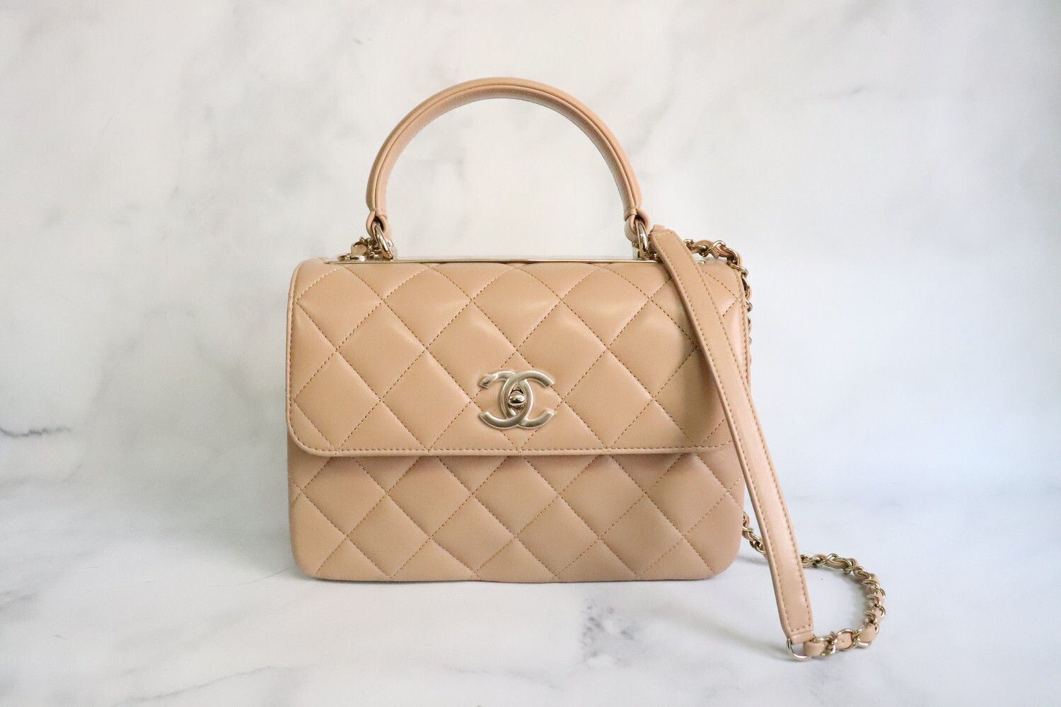 Chanel Lambskin Trendy CC Medium Bowling Bag Beige