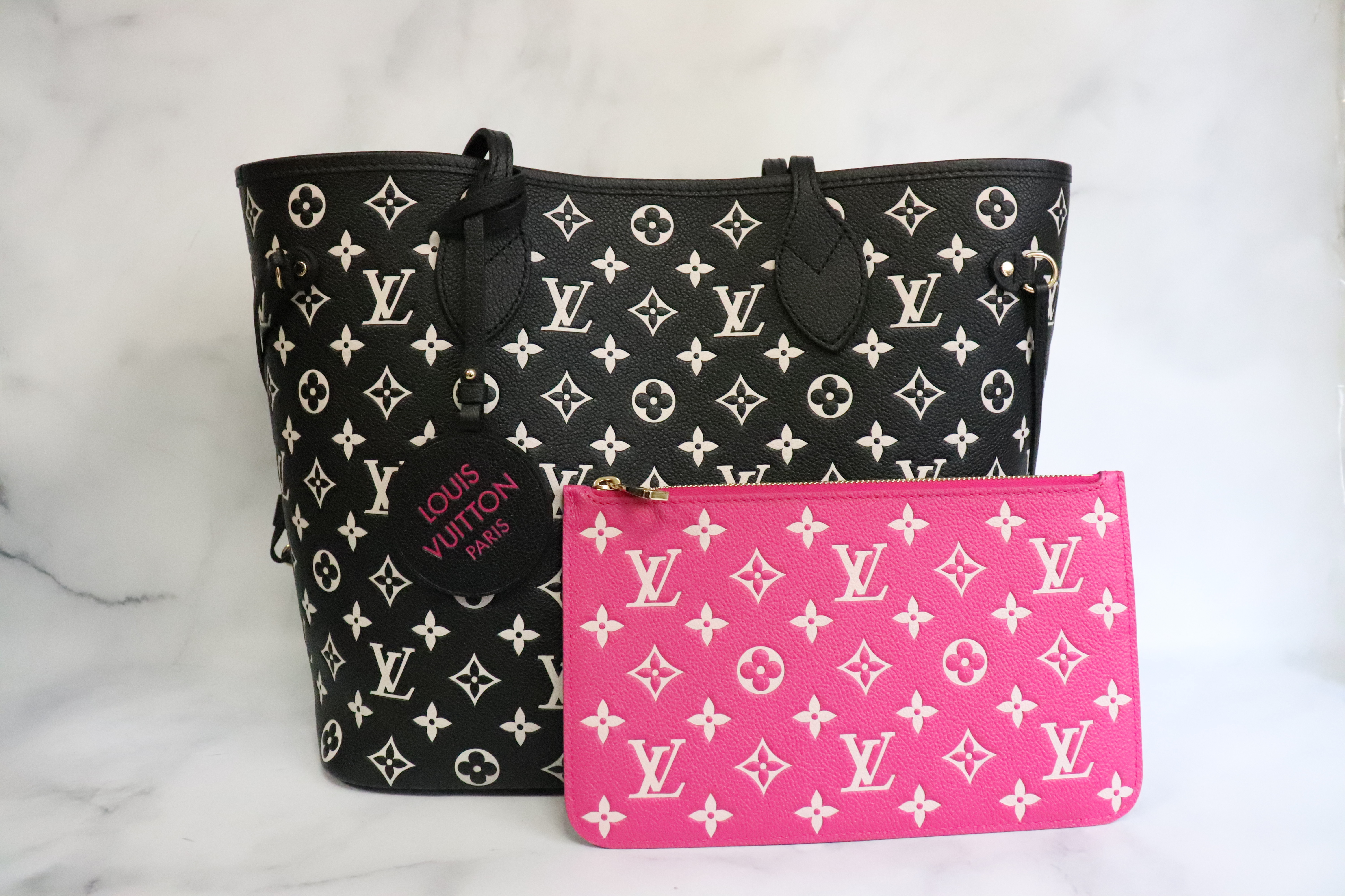 Louis Vuitton Neverfull MM with Pouch, Empreinte Leather Black and Hot  Pink, New in Dustbag - Julia Rose Boston