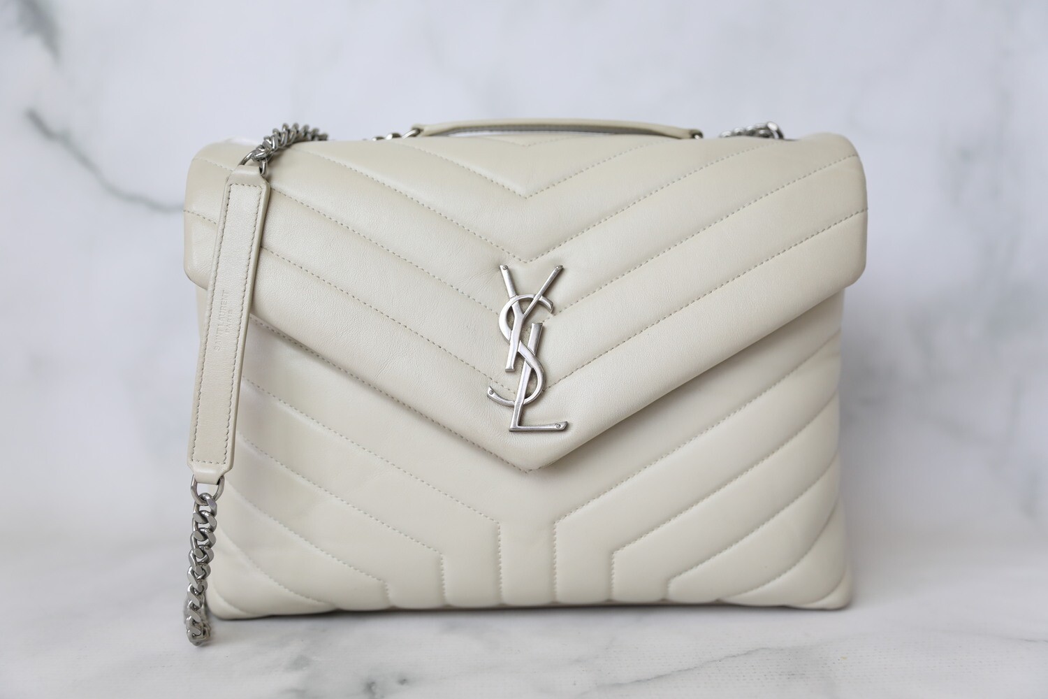 Saint Laurent Lou Lou Medium, Cream White with Silver Hardware, Preowned in  Dustbag WA001