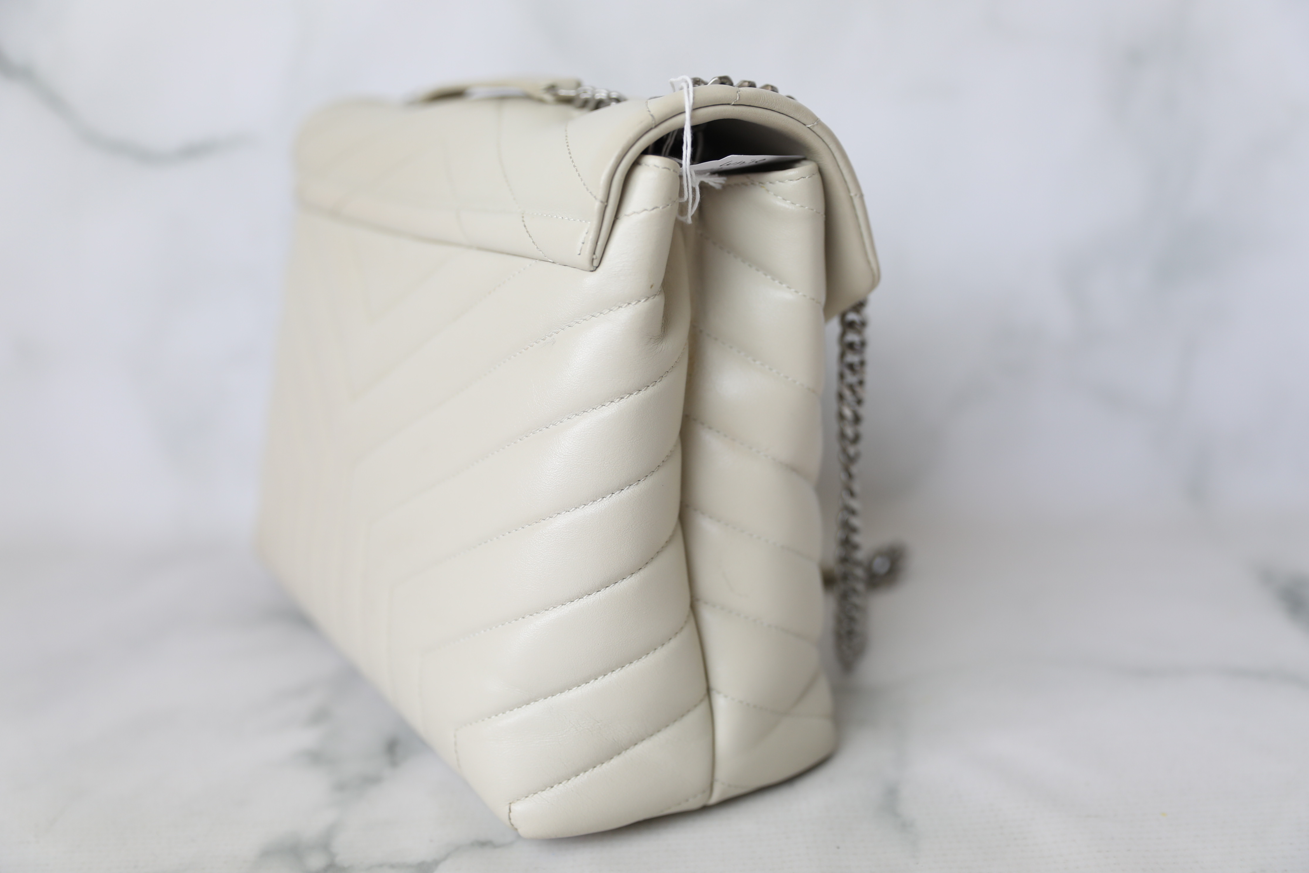 Saint Laurent Lou Lou Medium, Cream White with Silver Hardware, Preowned in  Dustbag WA001