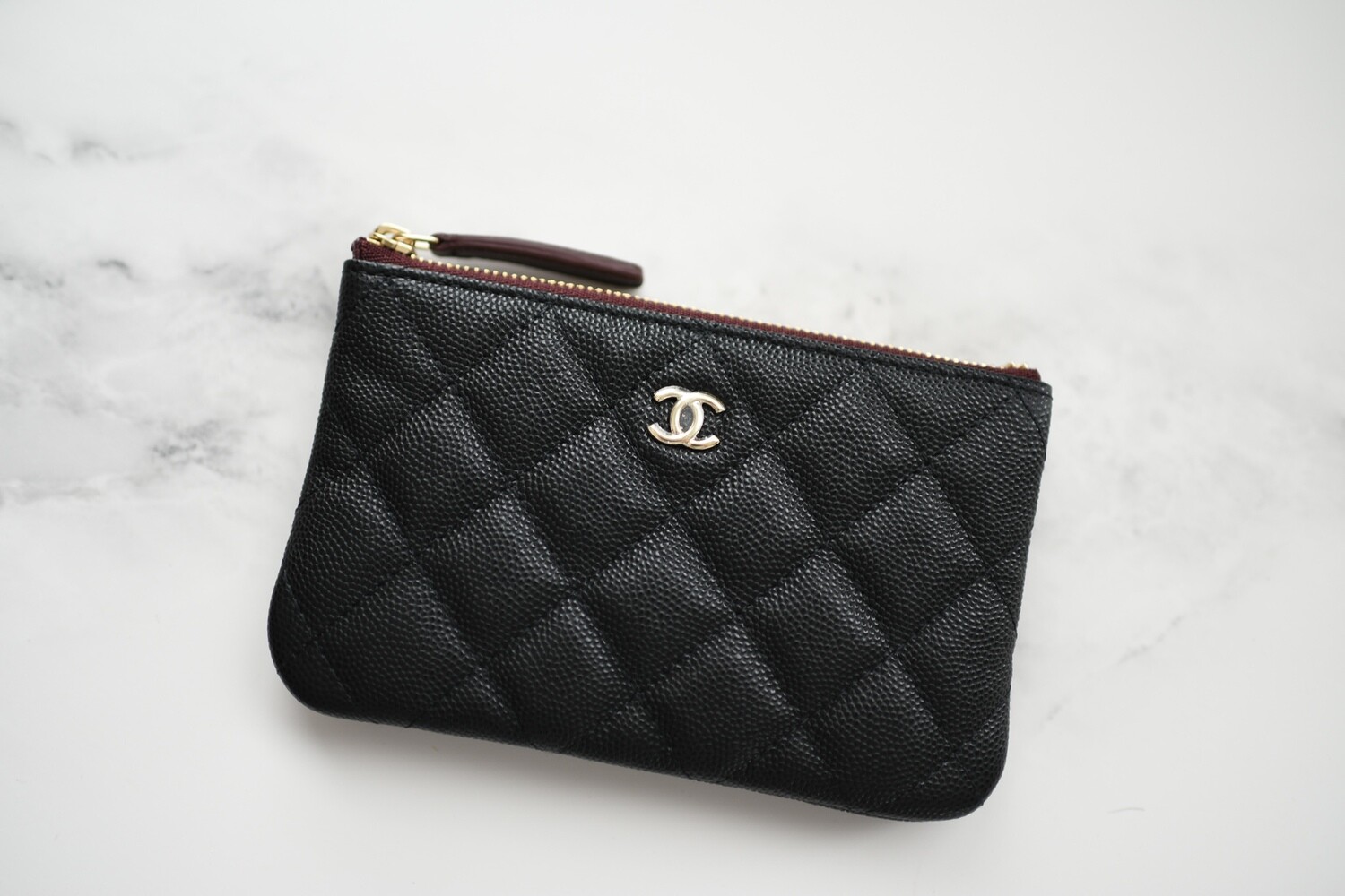 NWT Chanel Classic O-Case Mini Pouch Coin Wallet Black Caviar with Gold