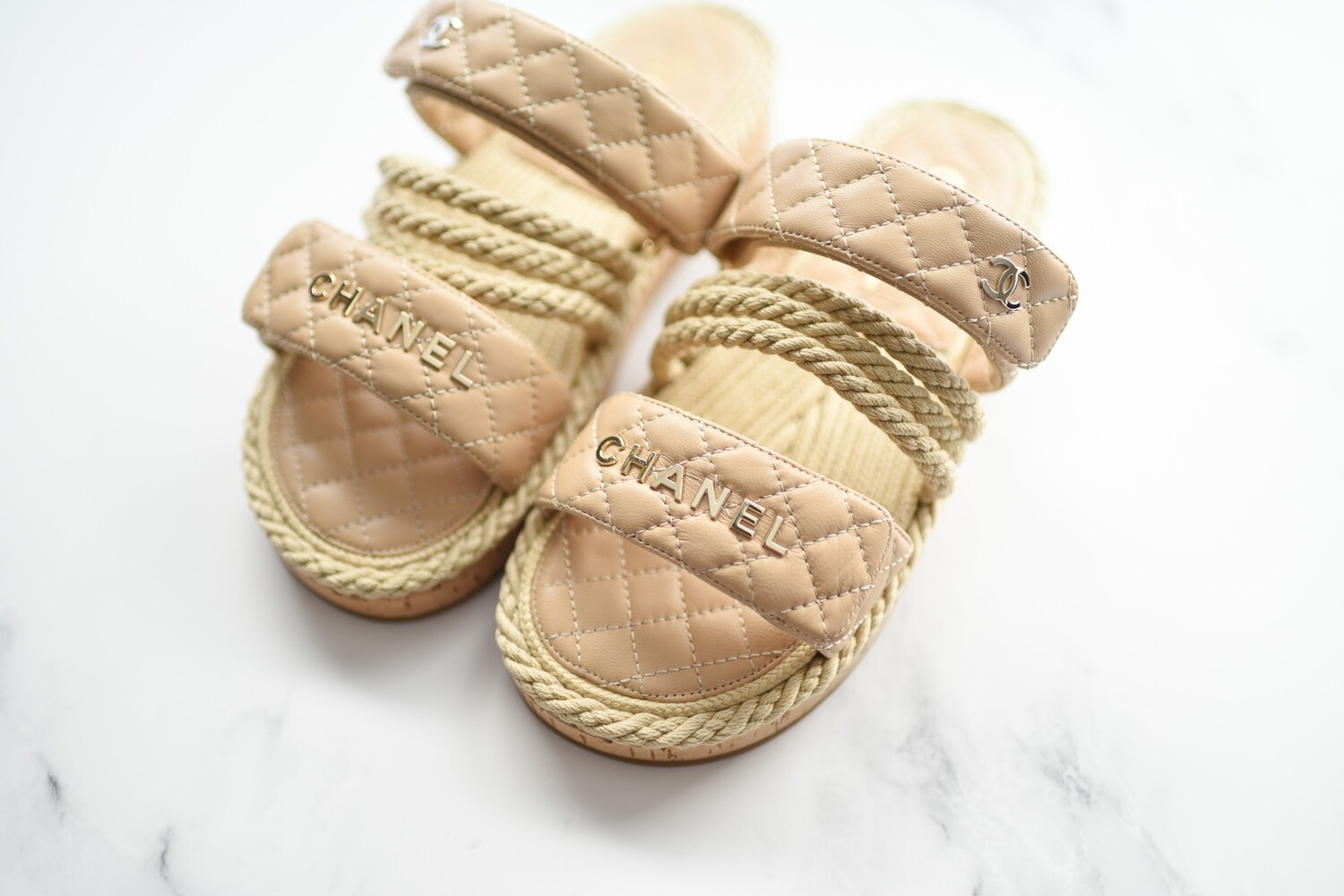 Chanel Shoes Dad Sandals Beige, Size 37, New in Box GA001