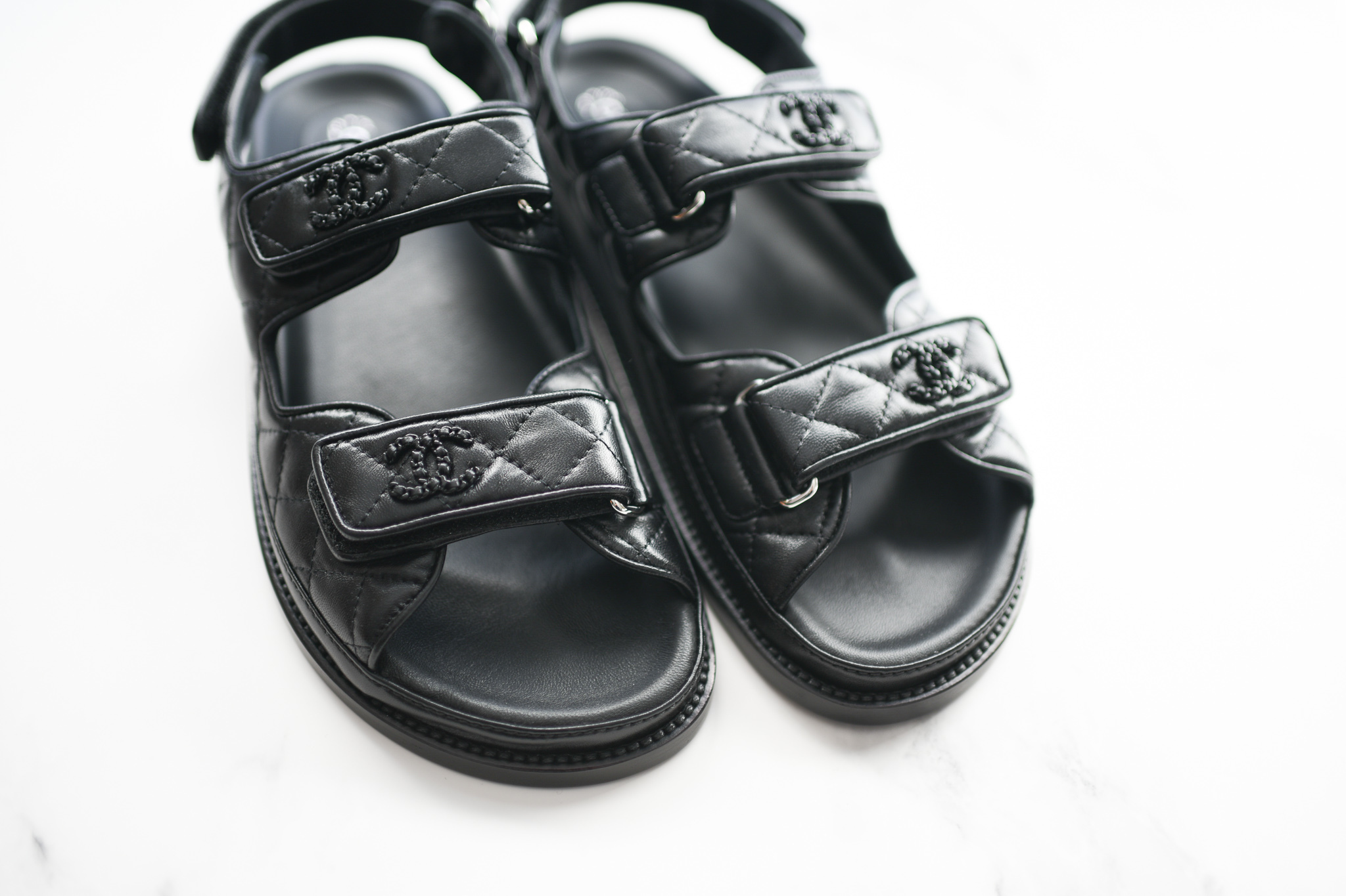 Chanel Shoes Dad Sandals Black Leather with So Black CC, Size 39.5, New in  Box GA001 - Julia Rose Boston