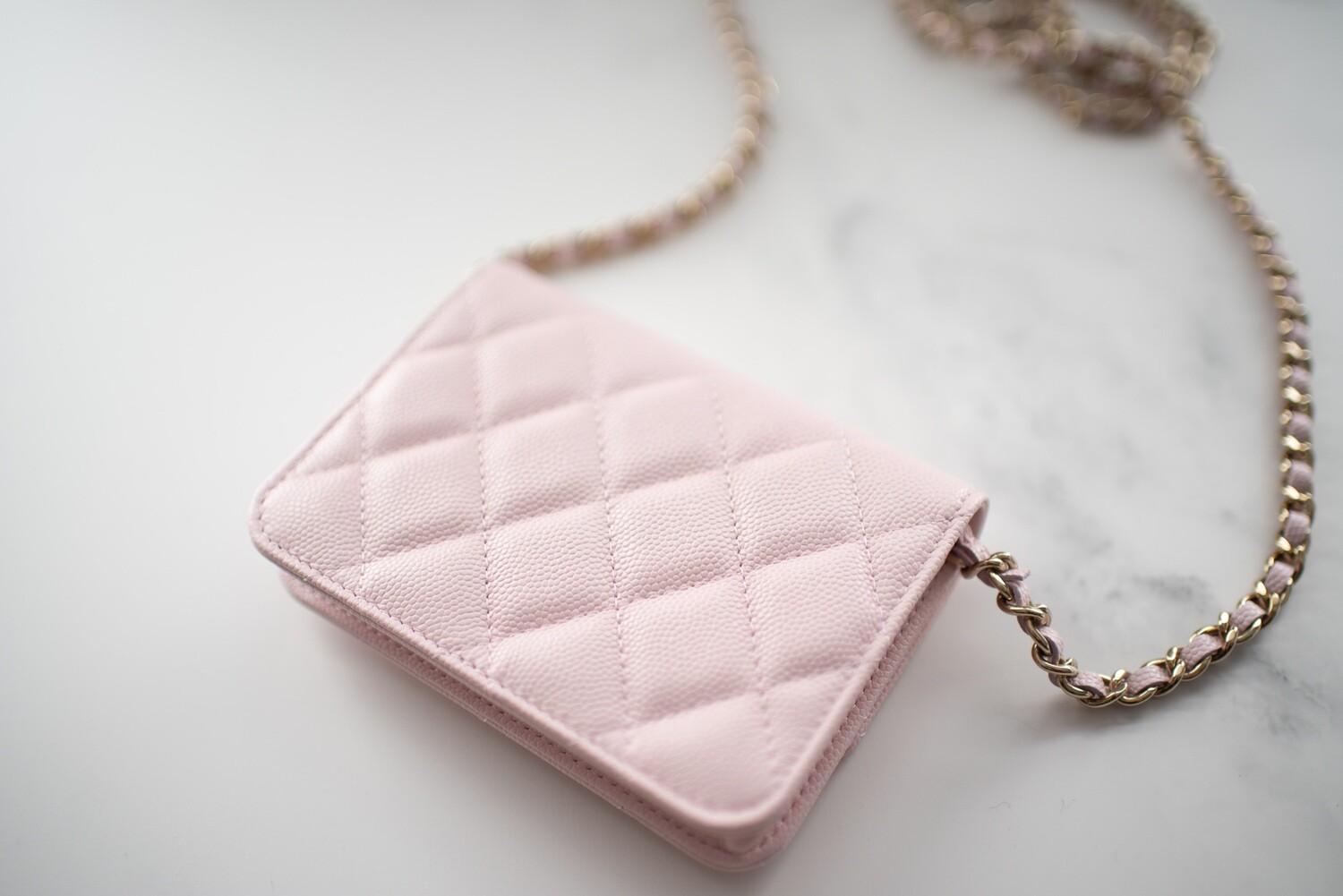 Chanel SLG Card Holder Purse Vanity with Chain, Pink Caviar
