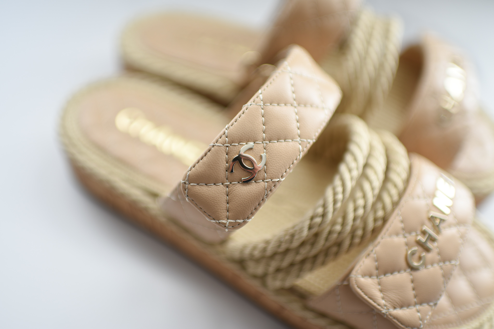 Chanel Rope Sandals, Beige, Size 39, New in Box WA001