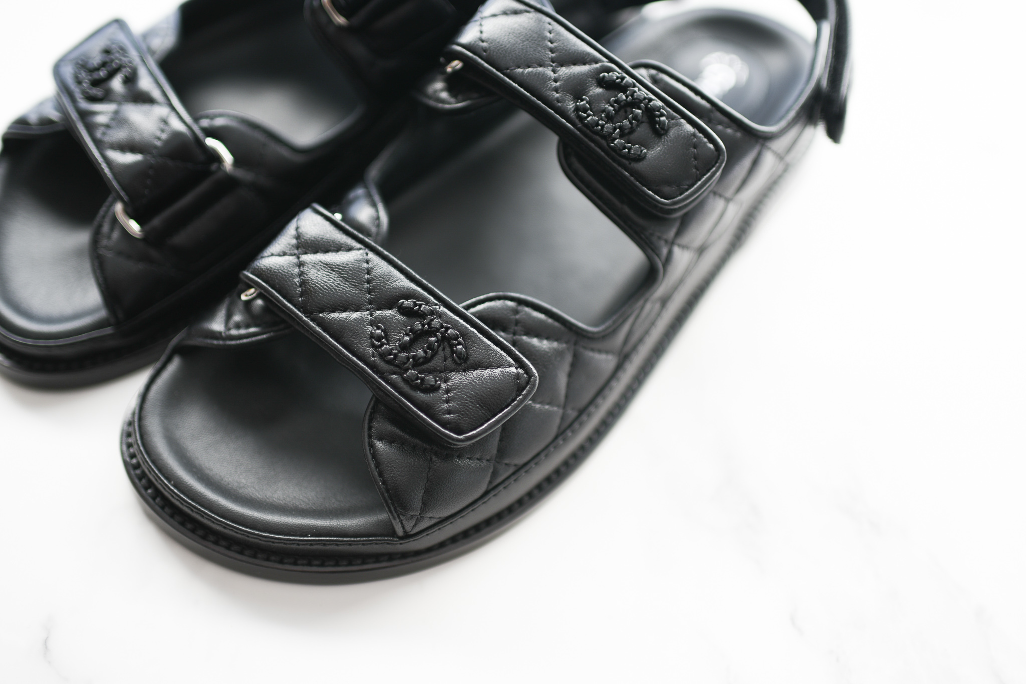Chanel Shoes Dad Sandals Black Leather with So Black CC, Size 37.5, New in  Box GA001 - Julia Rose Boston