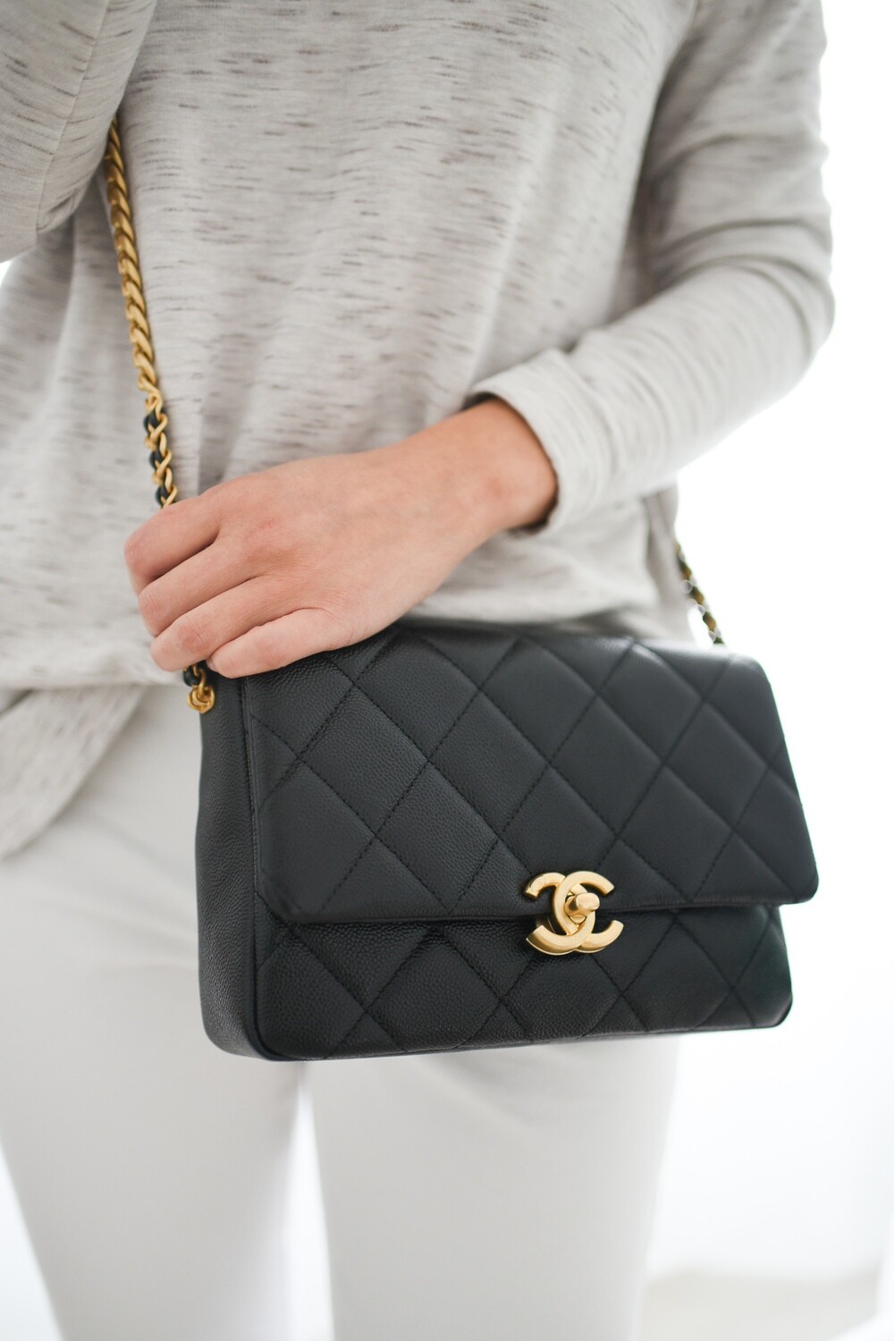 Chanel Melody Flap Small Black Caviar Leather, Brushed Gold