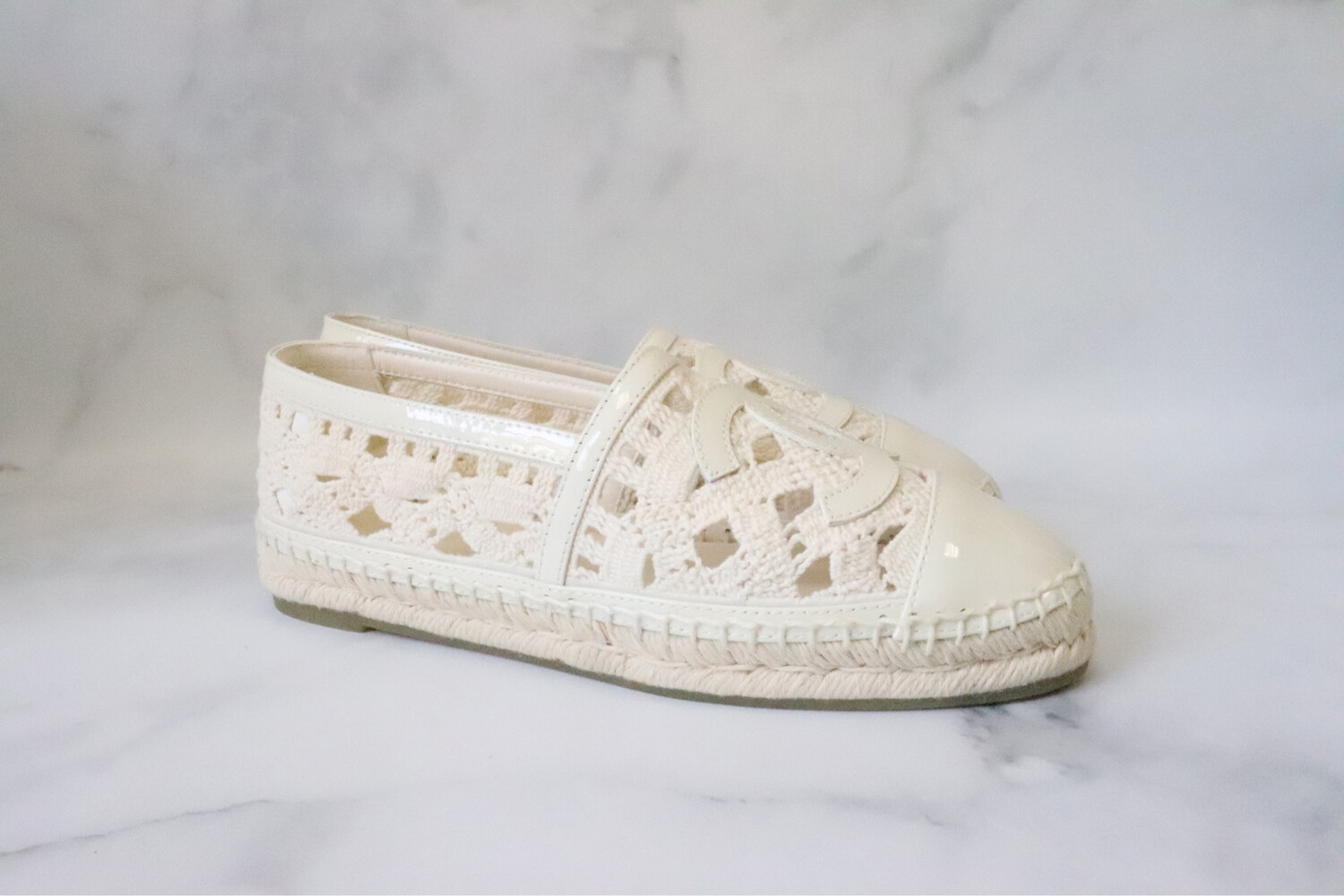 Chanel Shoes Espadrilles, White Crochet, Size 39, New in Box WA001