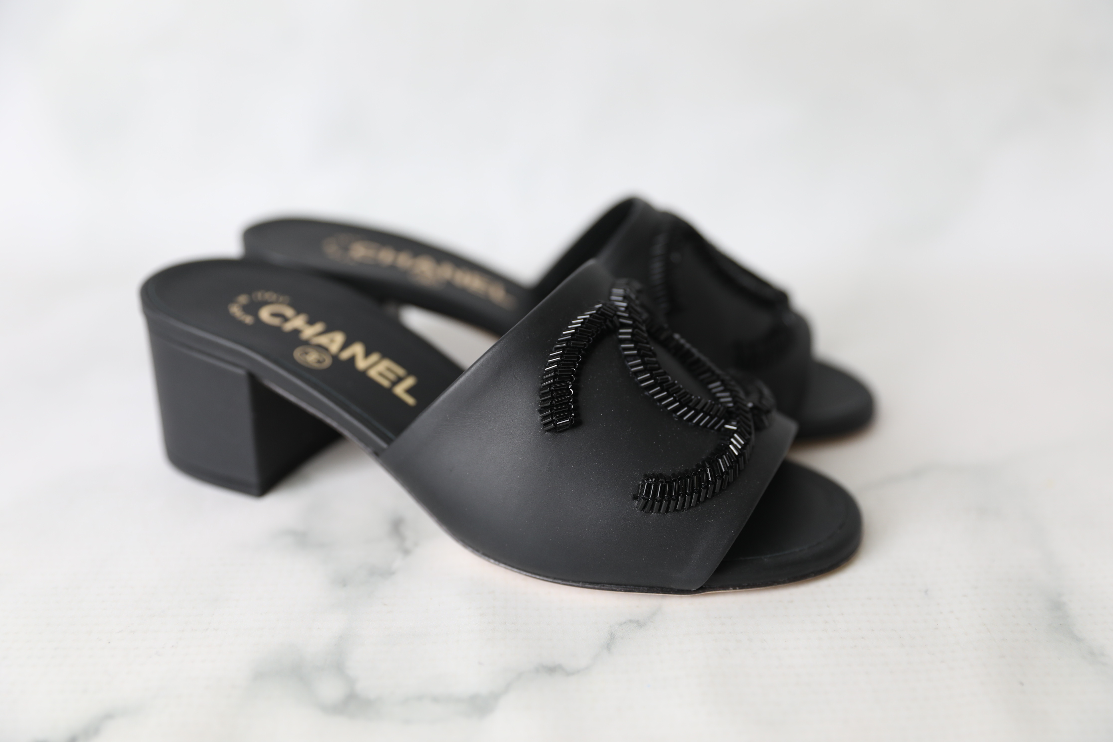 Chanel Shoes, Black with White CCs, Heels, Size 37, New in Box WA001 -  Julia Rose Boston