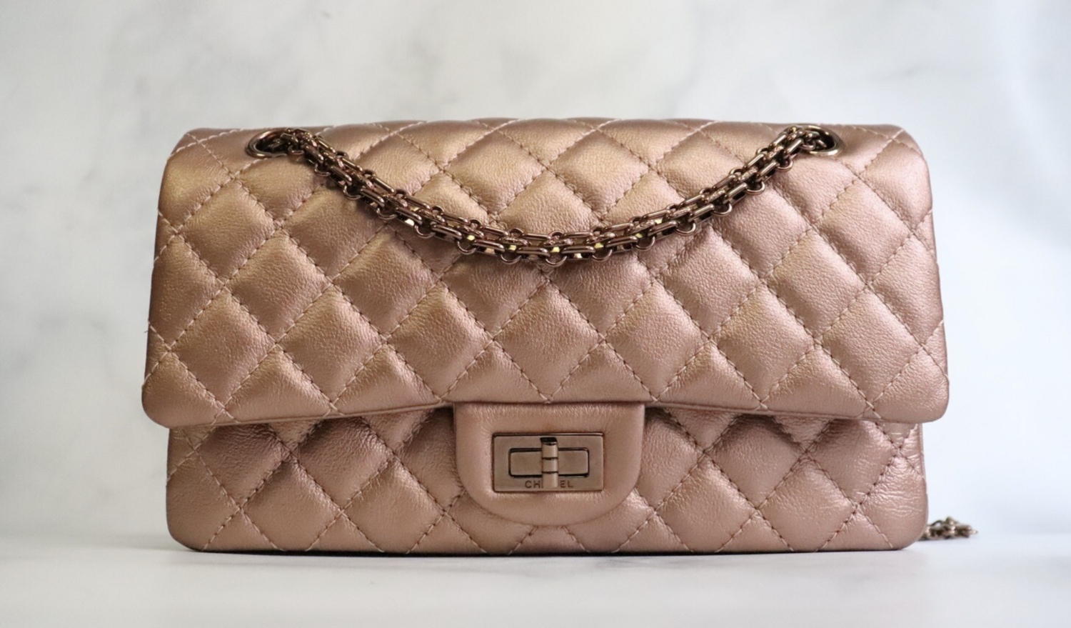 Chanel Reissue 226 Flap Rose Gold Calfskin Leather, Rosegold Hardware,  Preowned in Box