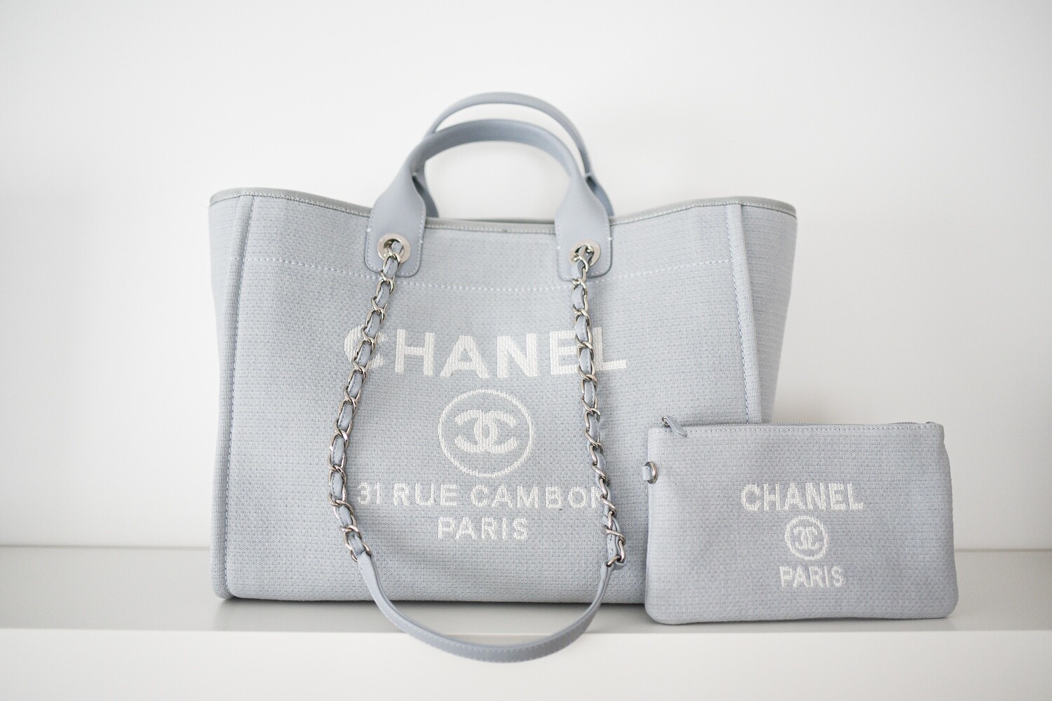 Chanel Deauville Large with Handles and Pouch, Gray with Silver Hardware, New in Box GA001