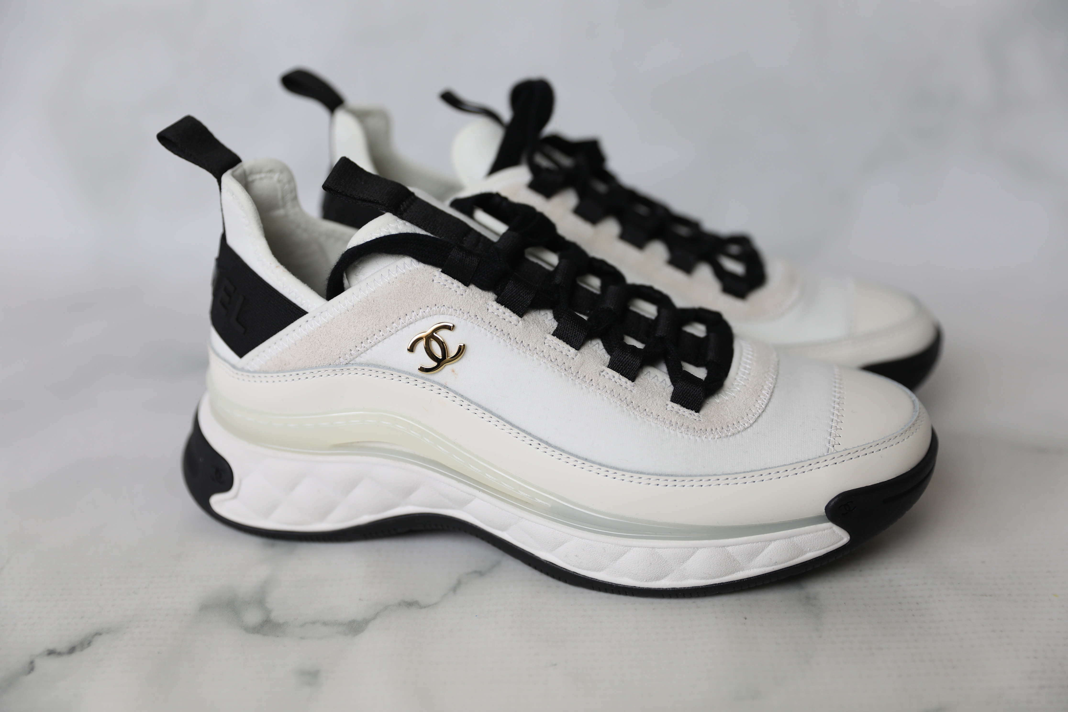 Chanel Shoes Sneakers, White with Black, Size 36.5, New in Box WA001