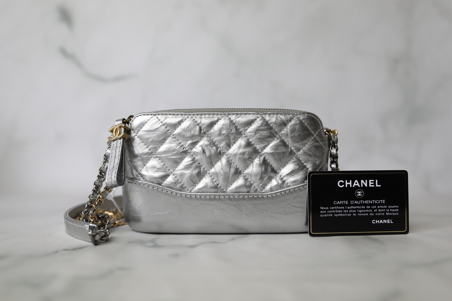 CHANEL, Bags, Chanel Gabrielle Clutch With Chain Silver
