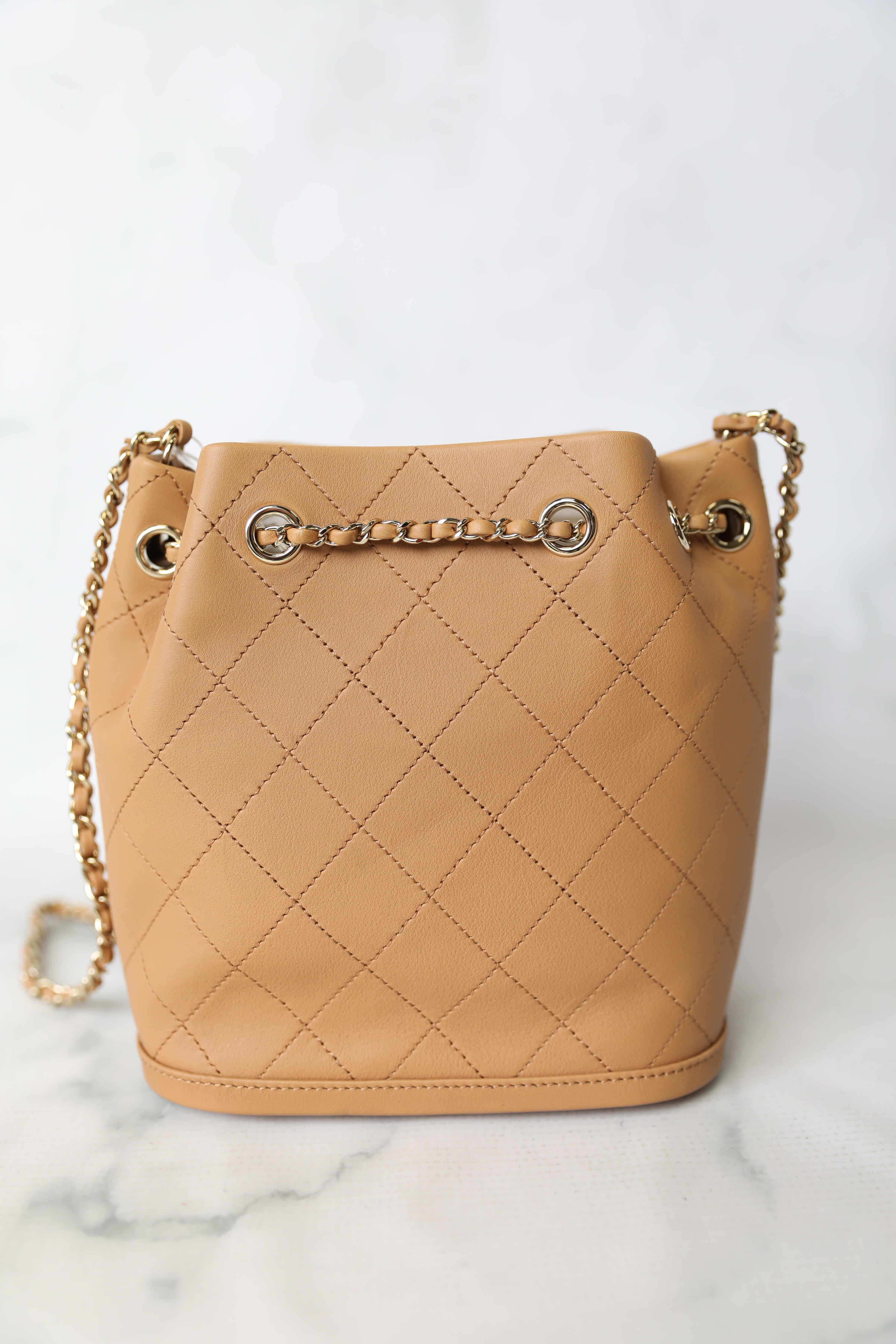 Chanel Drawstring Quilted Bucket Bag, Beige Calfskin with Gold Hardware, New  in Dustbag WA001 - Julia Rose Boston