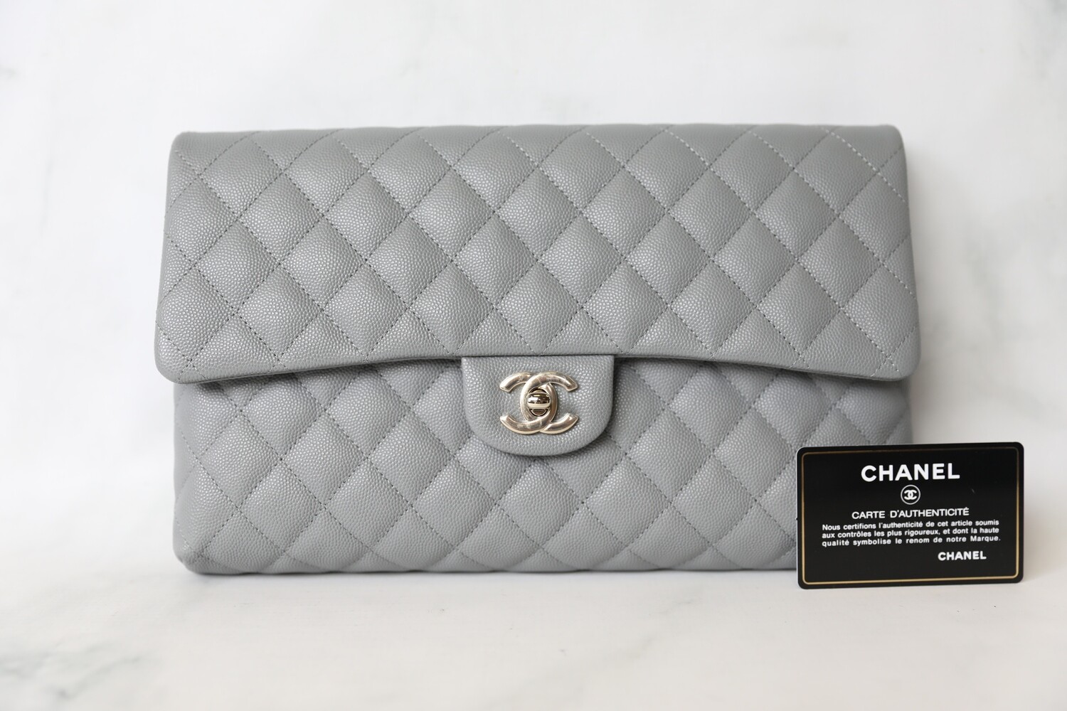 Chanel Clutch, Grey Caviar with Gold Hardware, New in Dustbag WA001