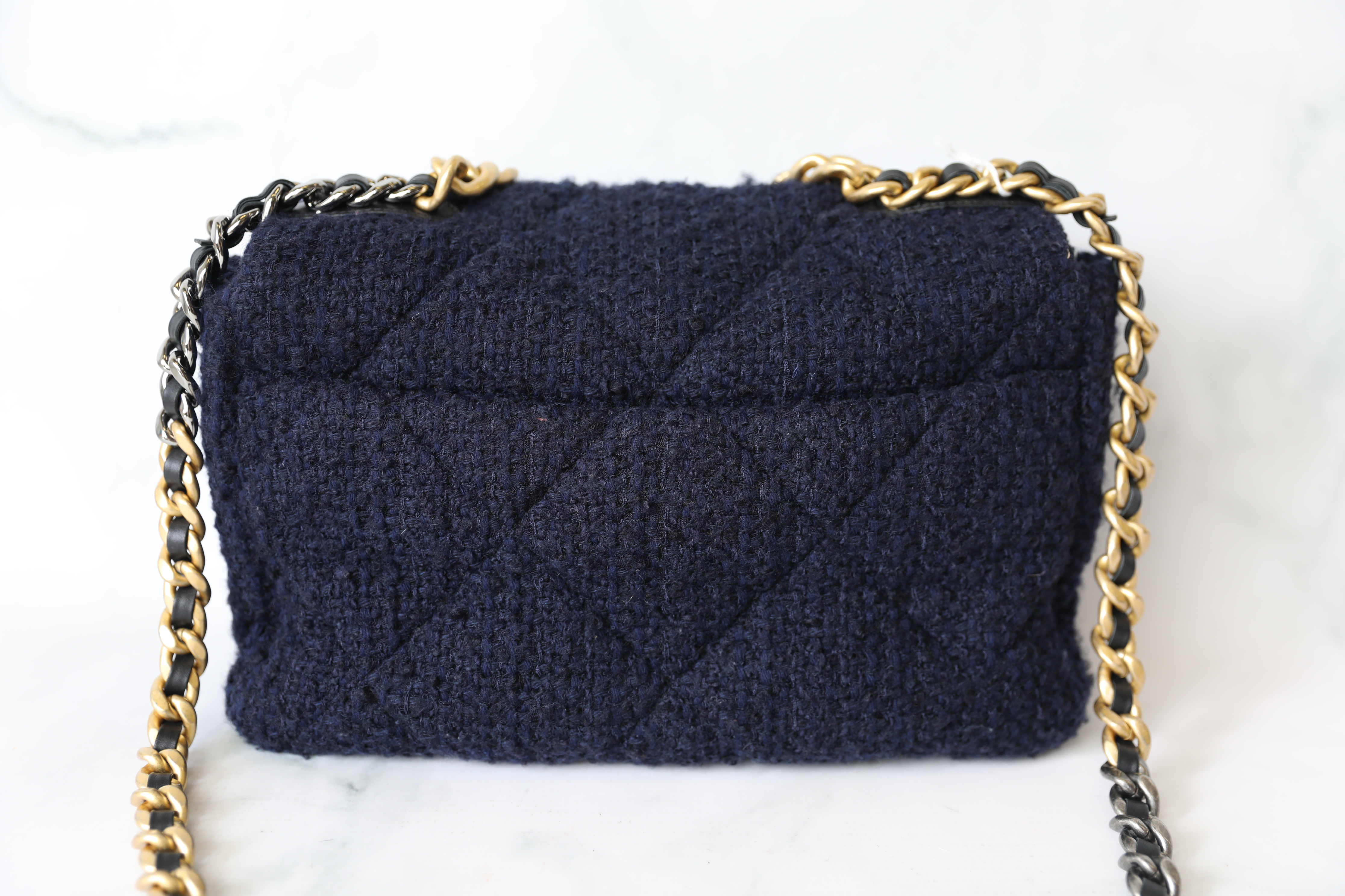 Chanel 19 Large, Navy Tweed, Preowned in Dustbag WA001 - Julia Rose Boston