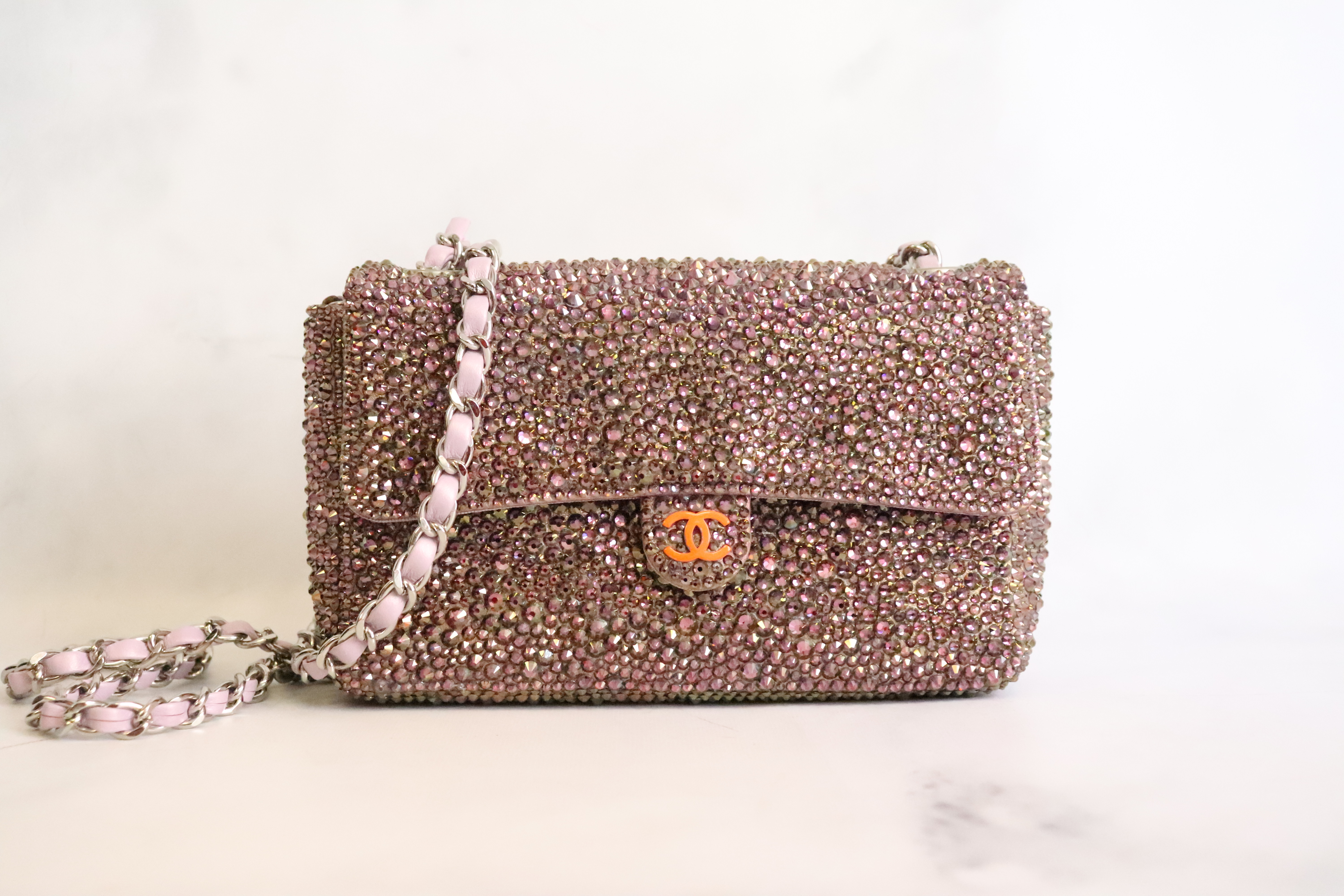 Chanel Crystal Mini Flap Bag Pink Lilac, Pre Owned in Dustbag