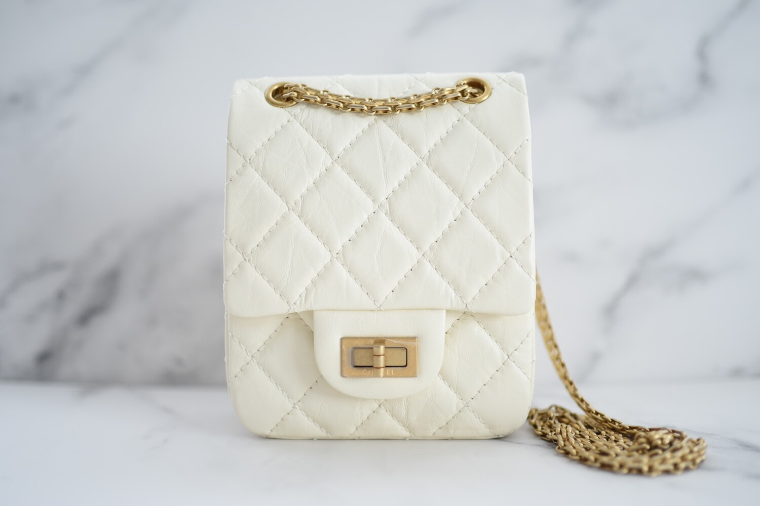 Chanel Reissue Mini, White Calfskin with Gold Hardware, New in Box GA001