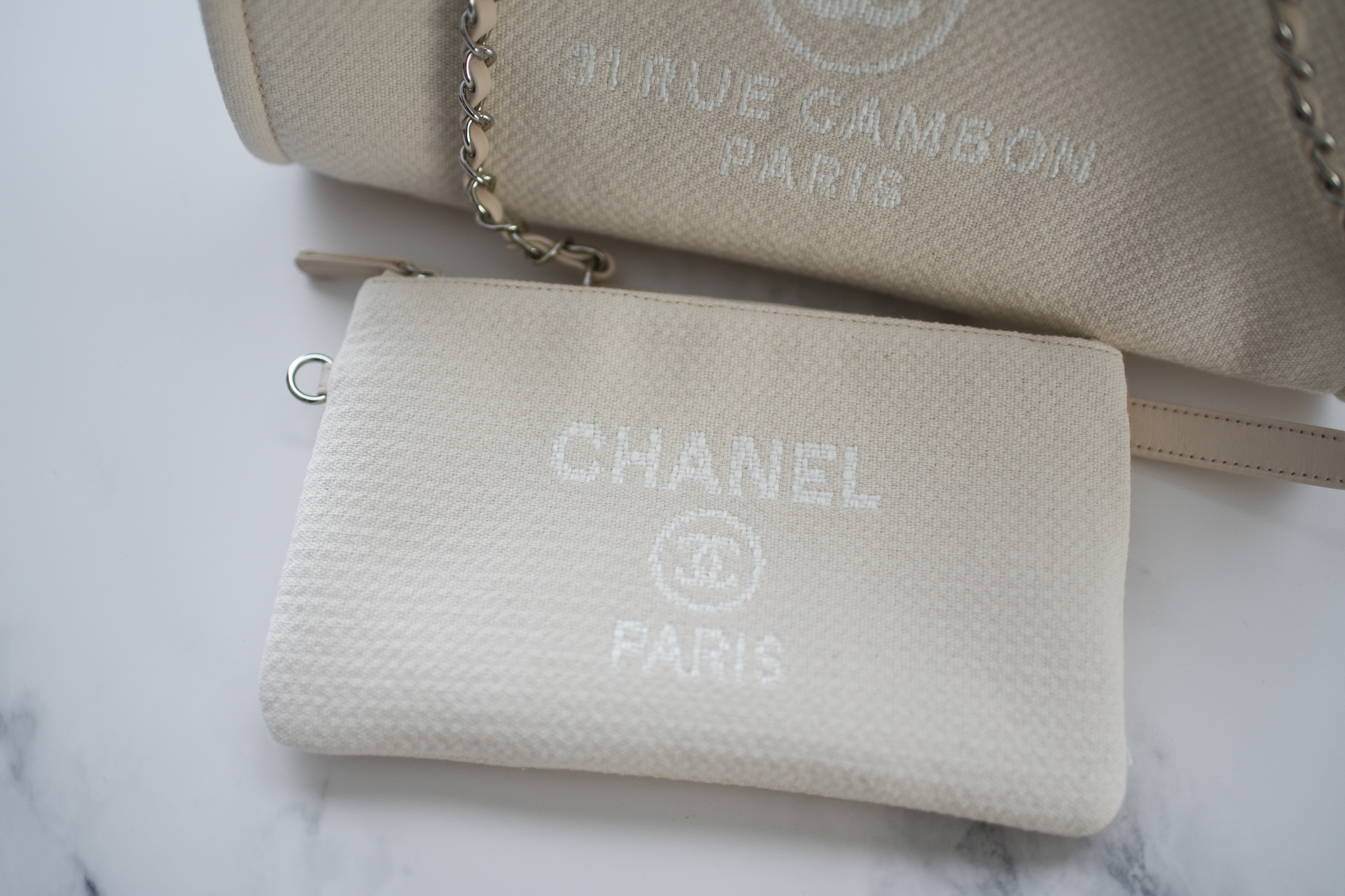 Chanel Deauville Small/Medium with Handles and Pouch, Off White with Silver  Hardware, New in Box GA001