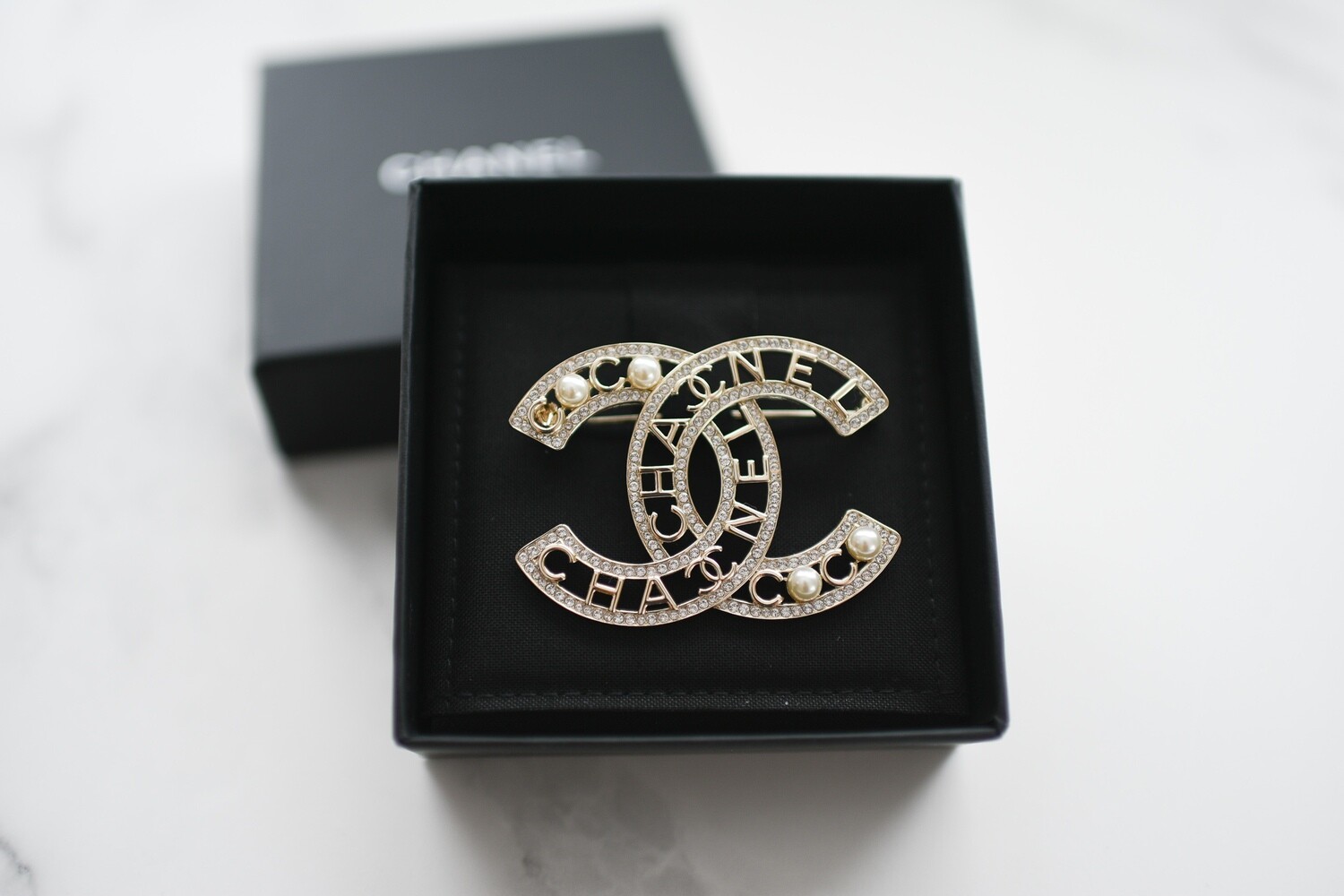 Chanel Statement CC Brooch with Rhinestones and Pearls, Gold Hardware, New  in Box GA001