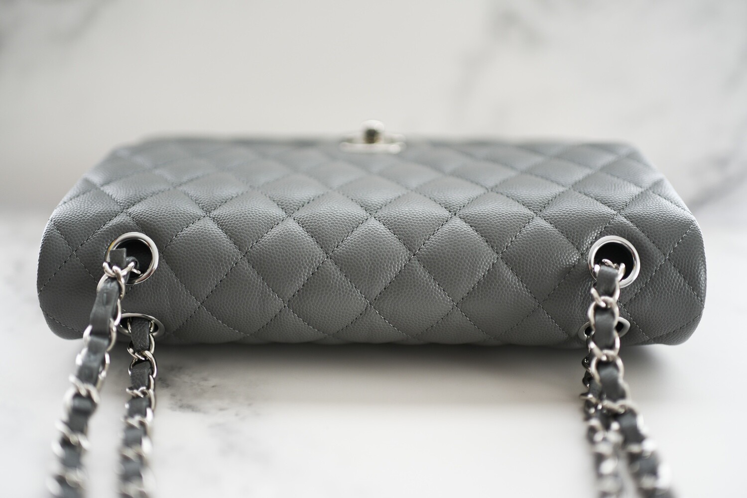 Chanel Medium Classic Flap, 17B Grey Caviar with Silver Hardware