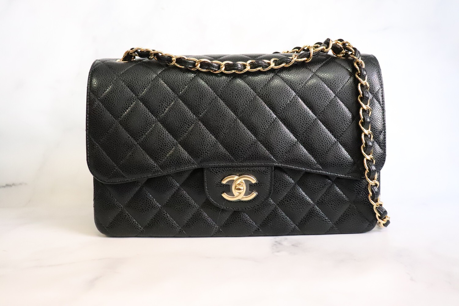 Chanel Classic Jumbo Double Flap, Black Caviar Leather, Gold Hardware, New in Box