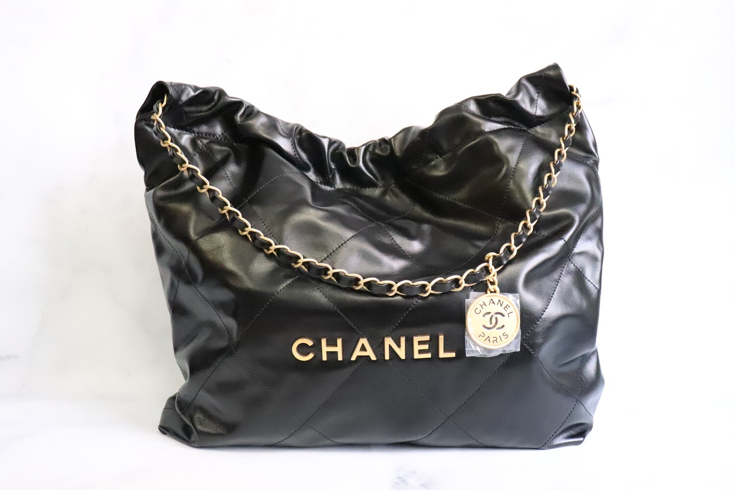 Chanel 22 Medium, Black Leather, Gold Hardware, New in Box WA001