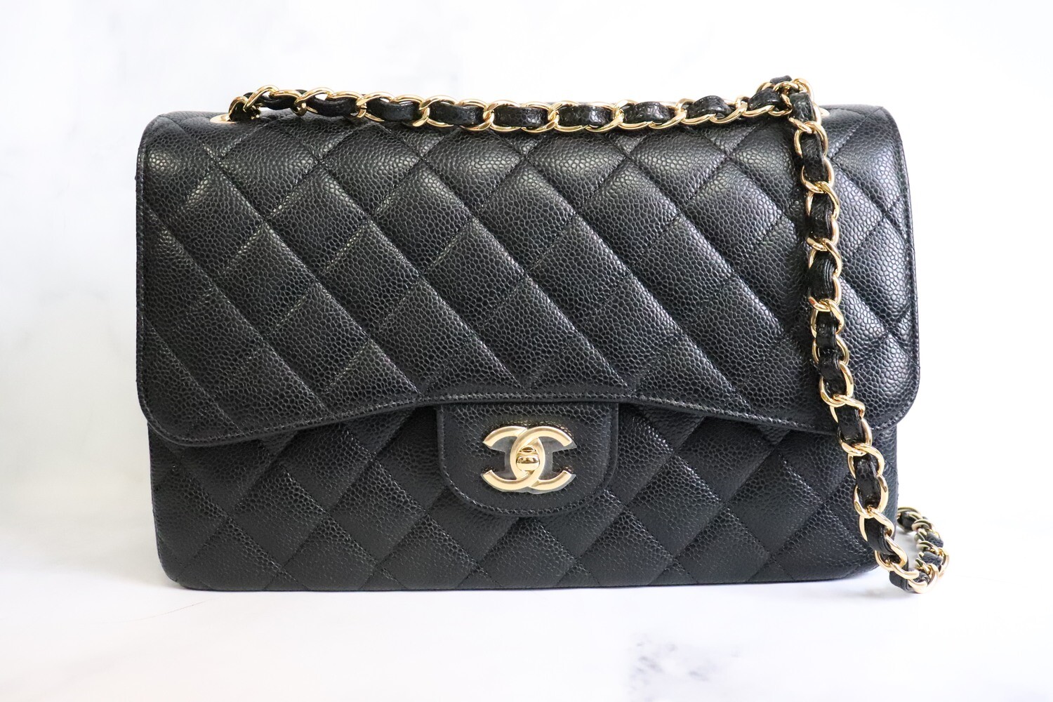 reserved* Chanel Beige Caviar Leather Classic Flap Bag Jumbo