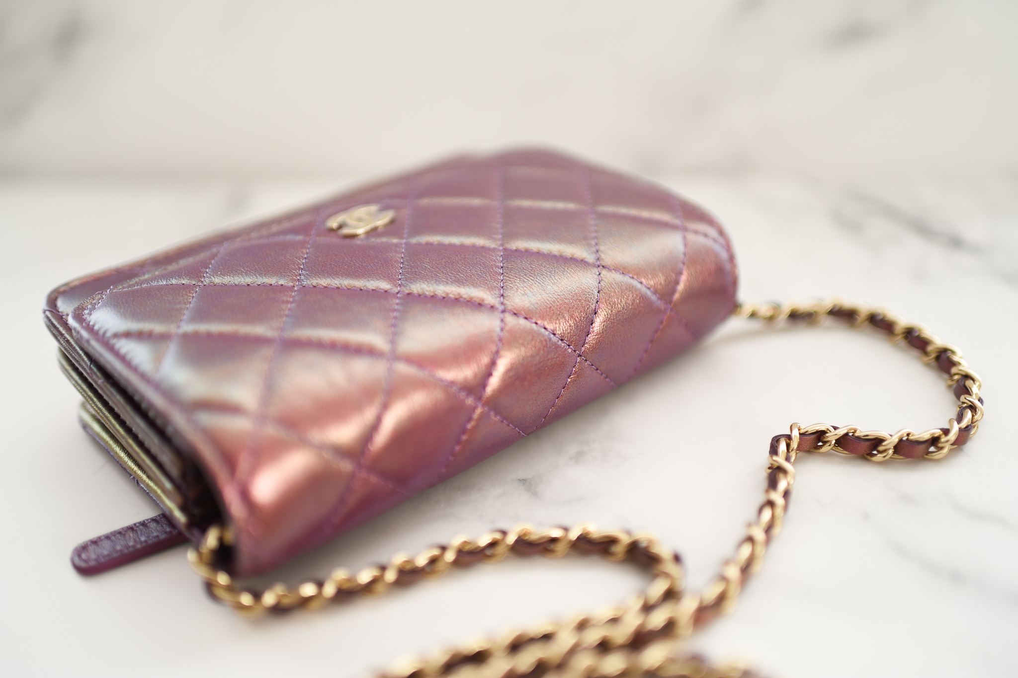 Chanel Wallet on Chain Mini, Purple Iridescent Lambskin Leather, Gold  Hardware, New in Box GA001