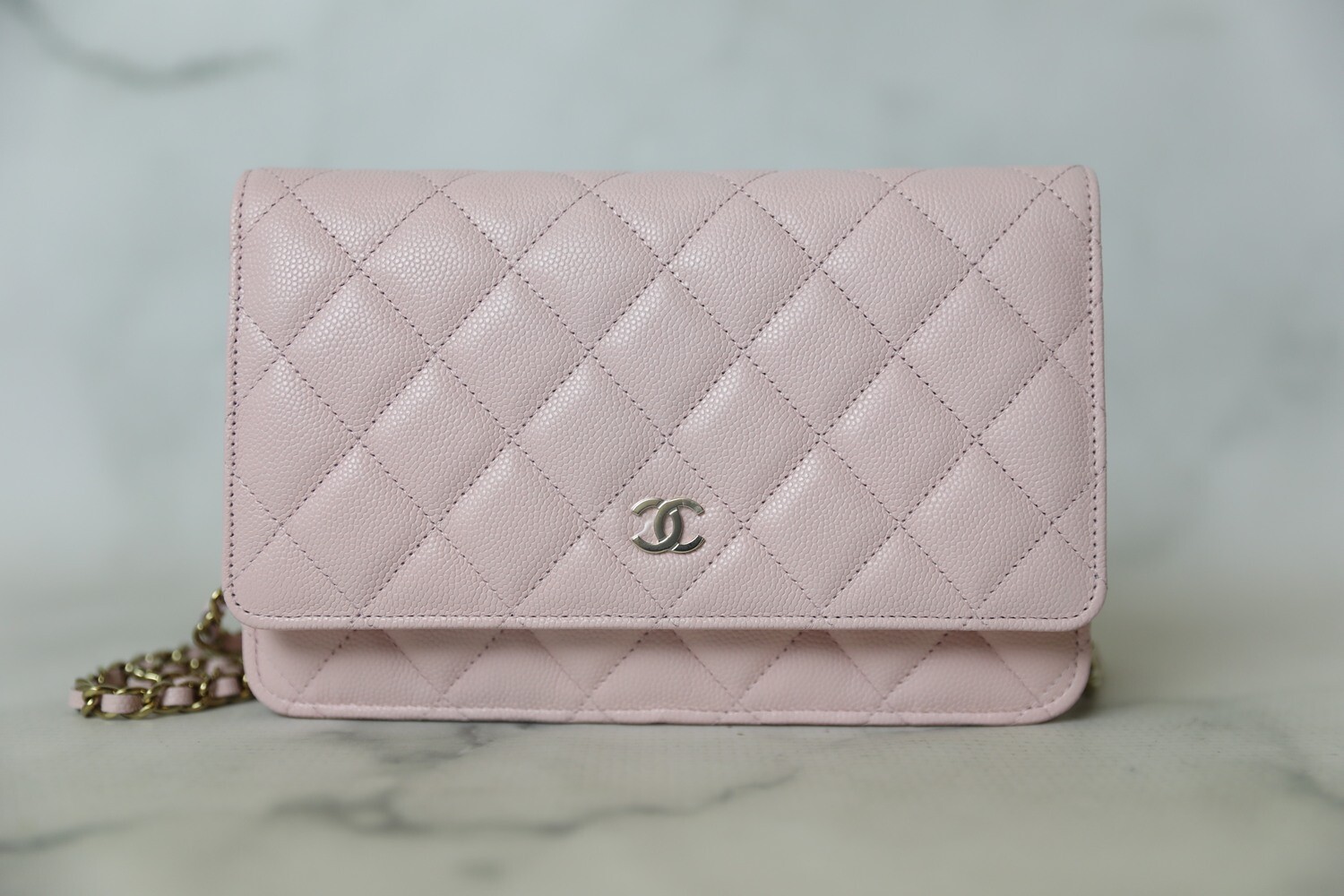 Chanel Metallic Silver Lambskin Strass Wallet on Chain Silver Hardware, 2020, Womens Handbag