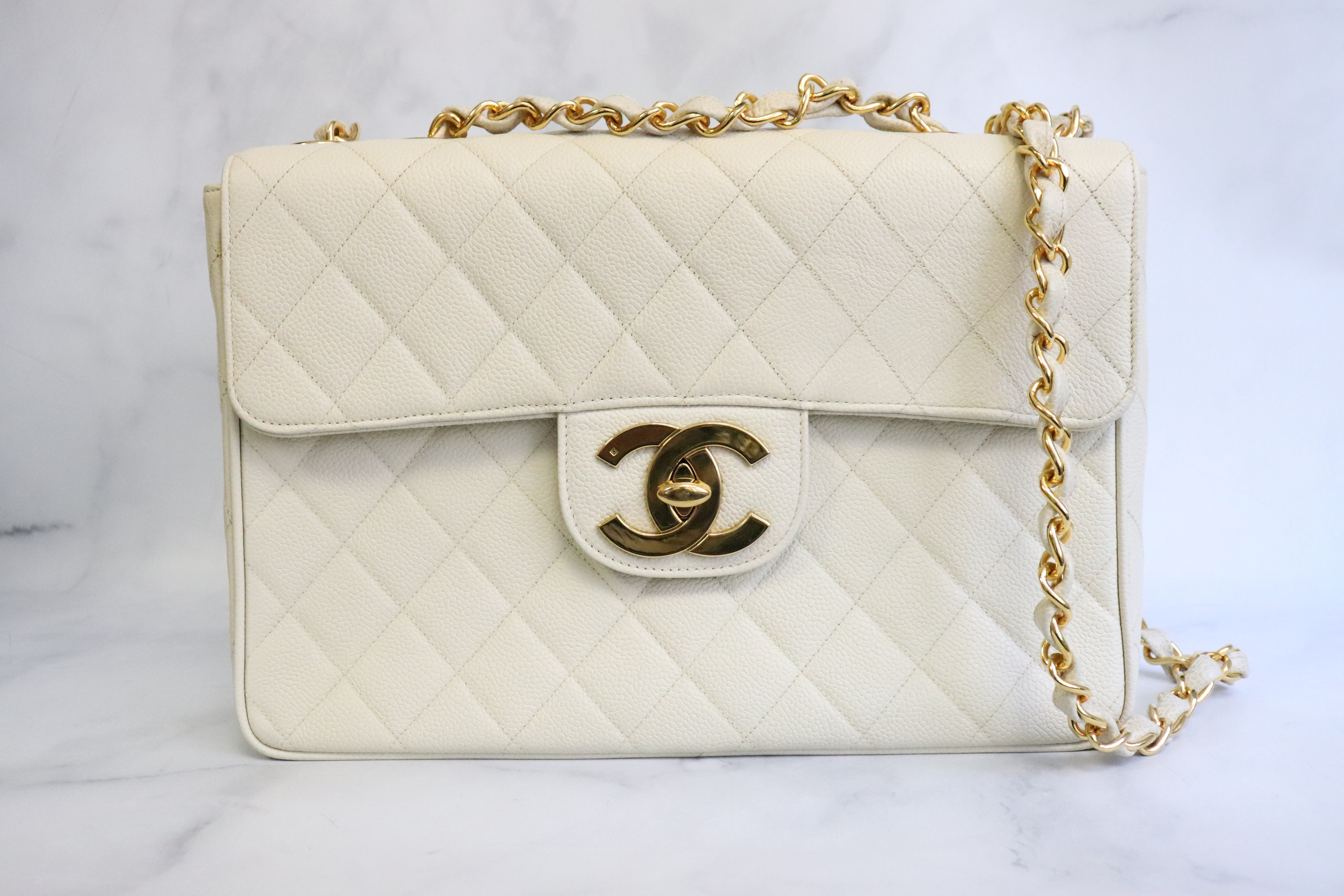 Chanel White Mini Classic Caviar Single Flap Leather ref.1007002