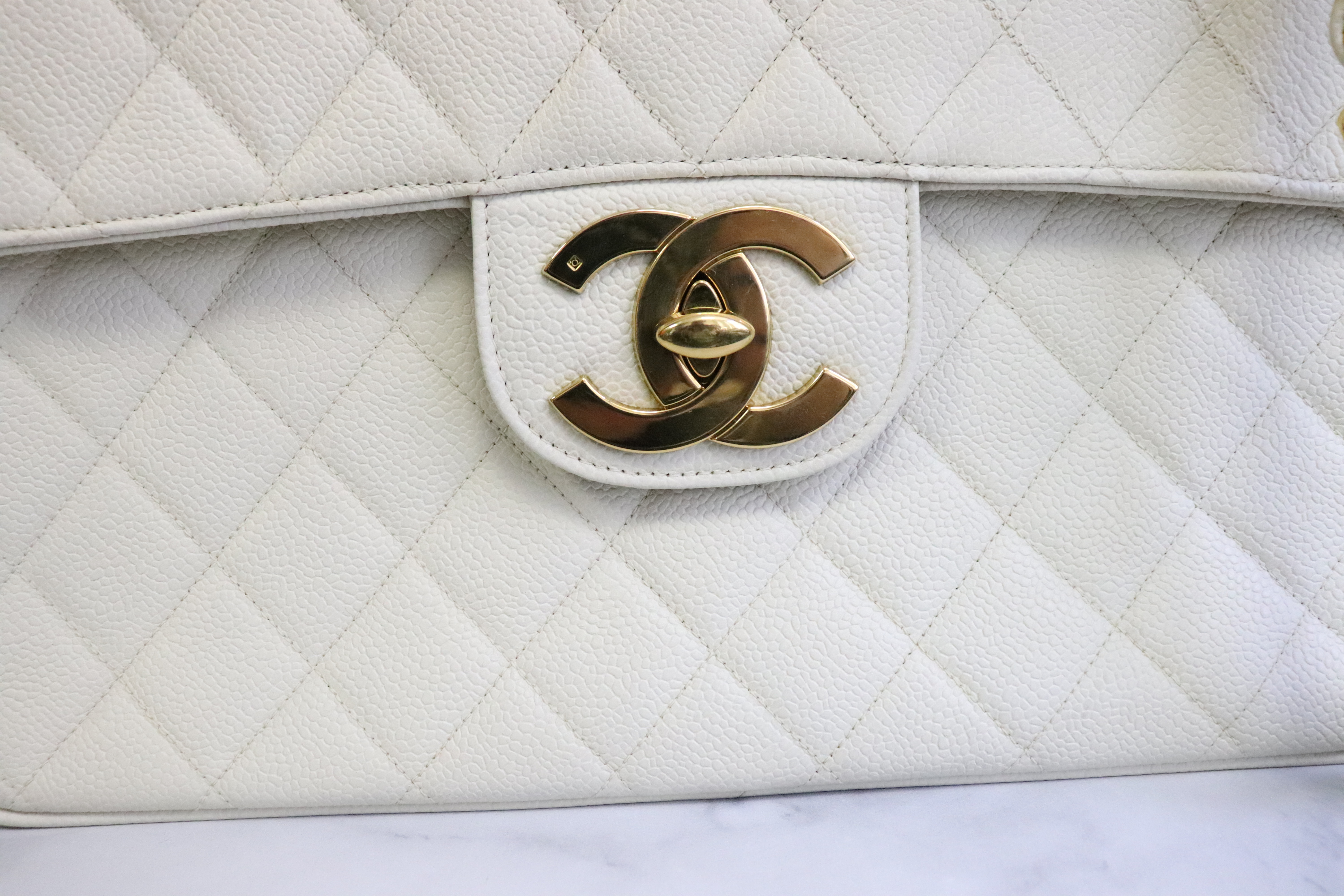 Chanel Vintage XL Jumbo Single Flap, Ivory / Off White Caviar