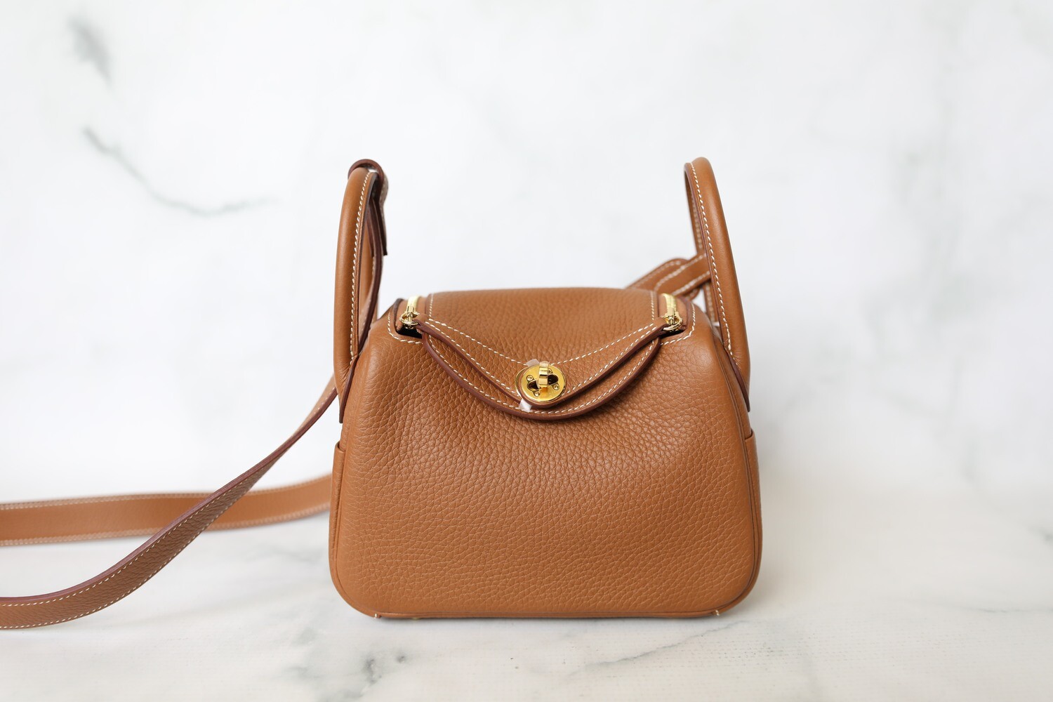Hermès Lindy Biscuit Clemence Mini 20 Gold Hardware, 2023 (Like New), Brown Womens Handbag