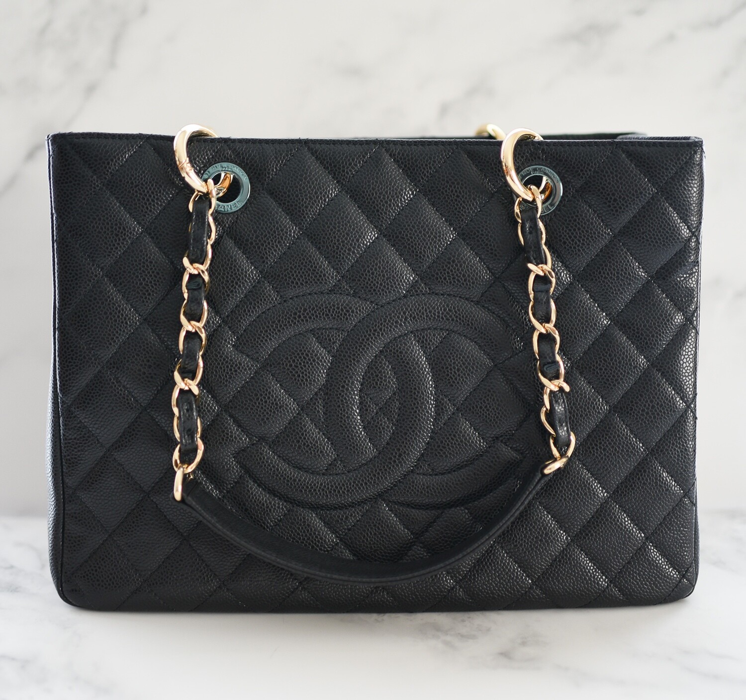 Chanel Grand Shopping Tote Bag (GST), Black Caviar Leather, Gold Hardware, Preowned in Dustbag GA002