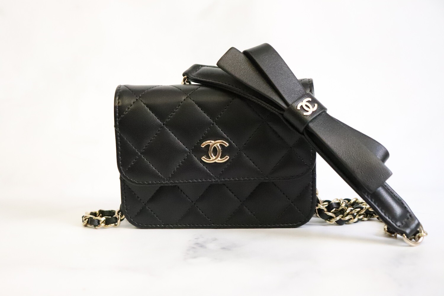 Chanel SLG, Clutch on Chain, Black Lambskin Leather, Gold Hardware, Like  New in Box