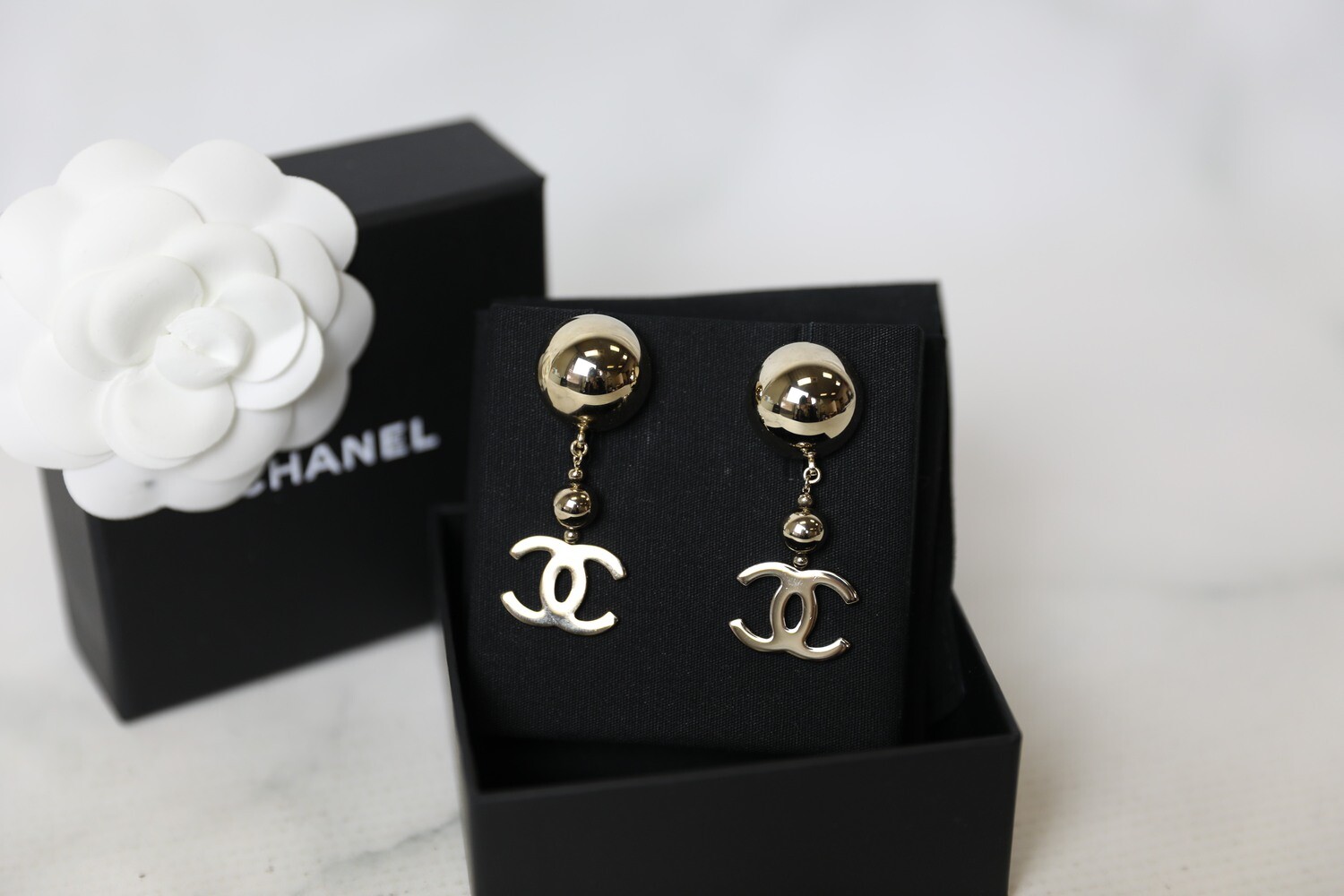 Chanel Earrings Ball with Drop CC, Golden, New in Box WA001 - Julia Rose  Boston | Shop