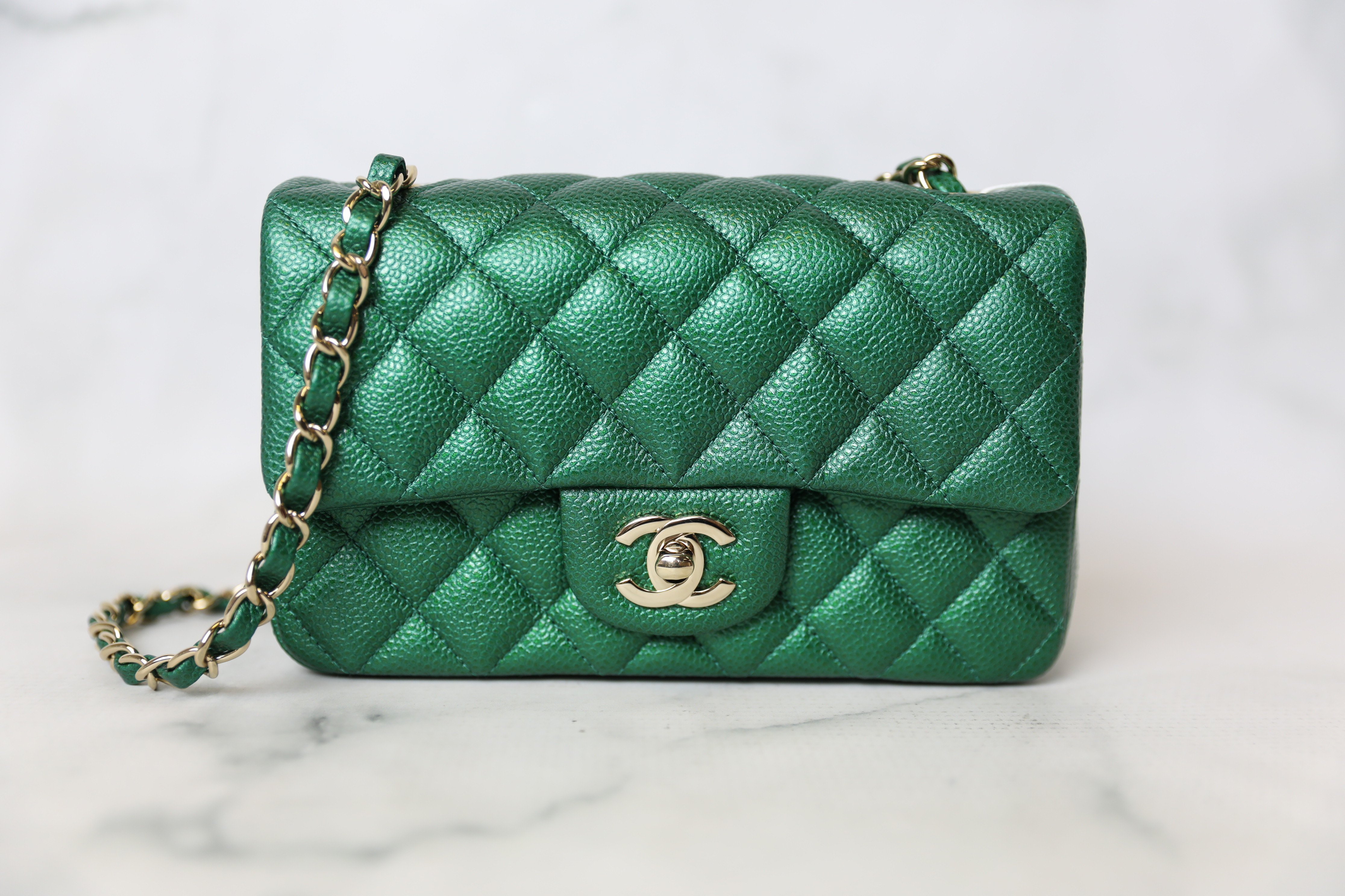 Chanel Classic Wallet on Chain 18S Emerald Green Caviar with light gold  hardware