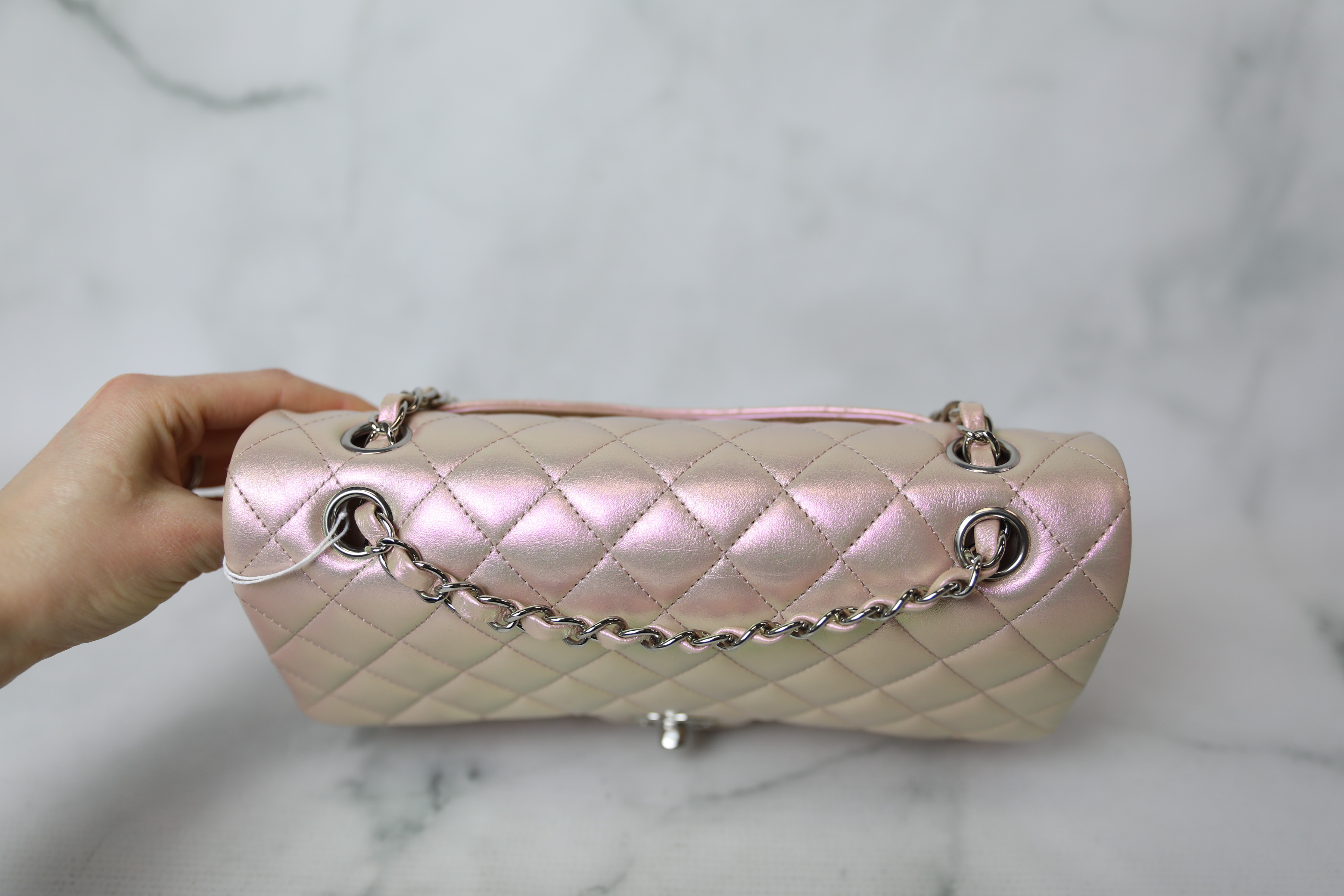 Chanel Classic Medium, Iridescent Pink Calfskin With Silver